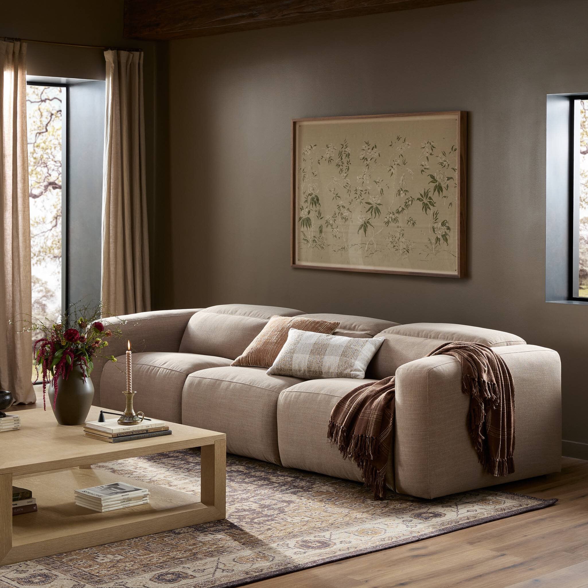 Four Hands Radley Power Recliner 3-Piece Sectional — Crypton Nomad Taupe