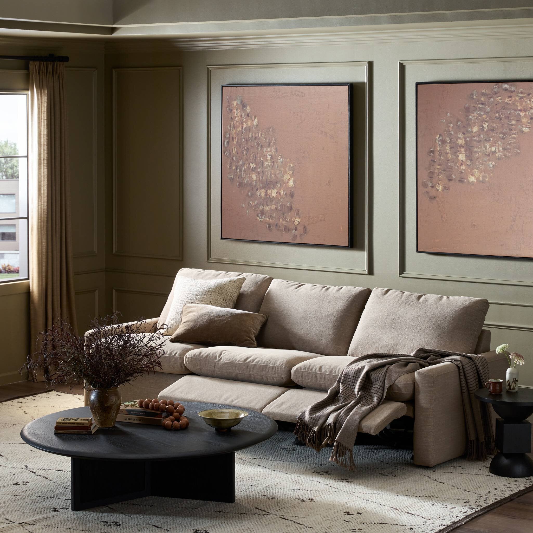 Four Hands Tillery Power Recliner 3-Piece Sectional — Crypton Nomad Taupe