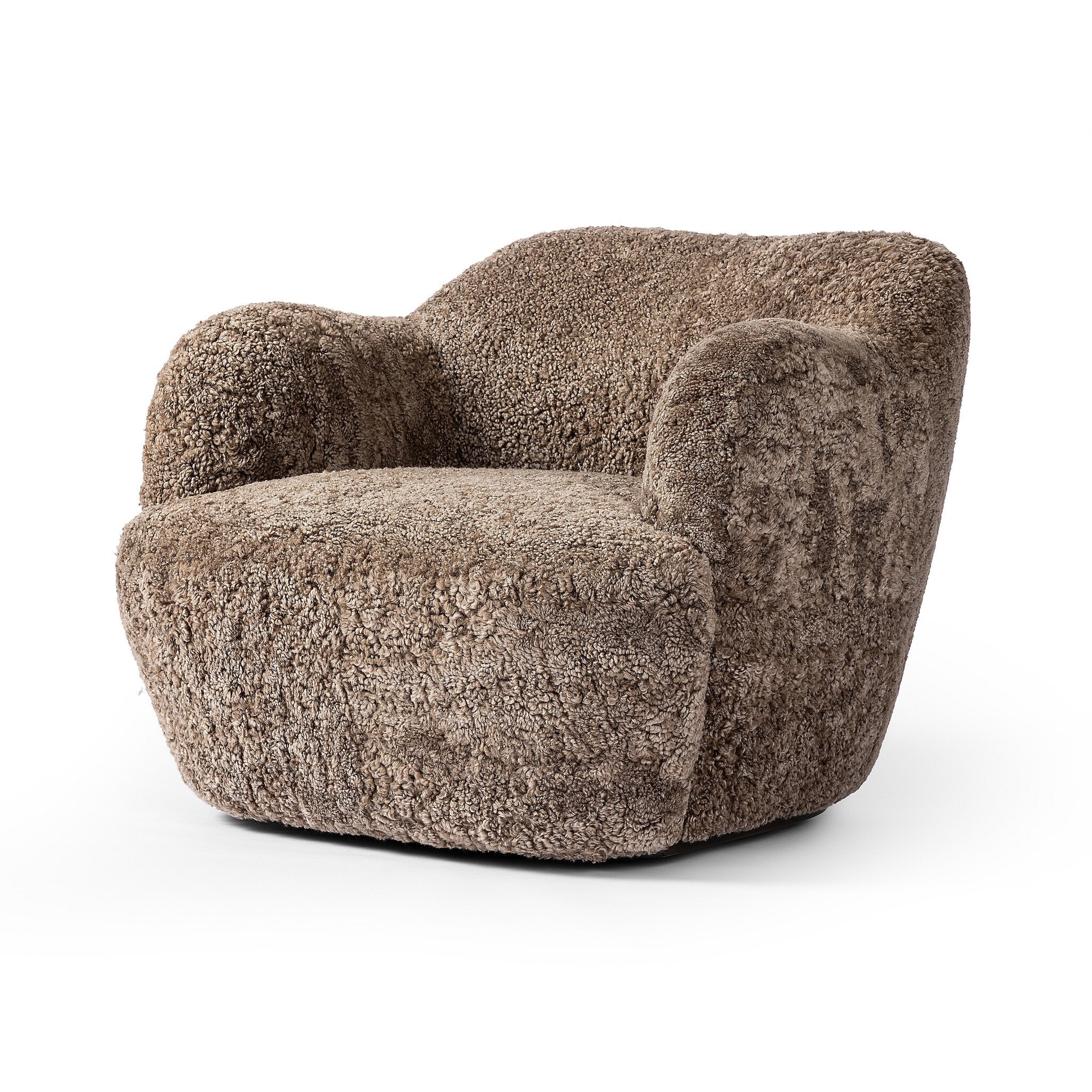 Four Hands Julius Swivel Chair — Taupe Shearling-Sienna Brown