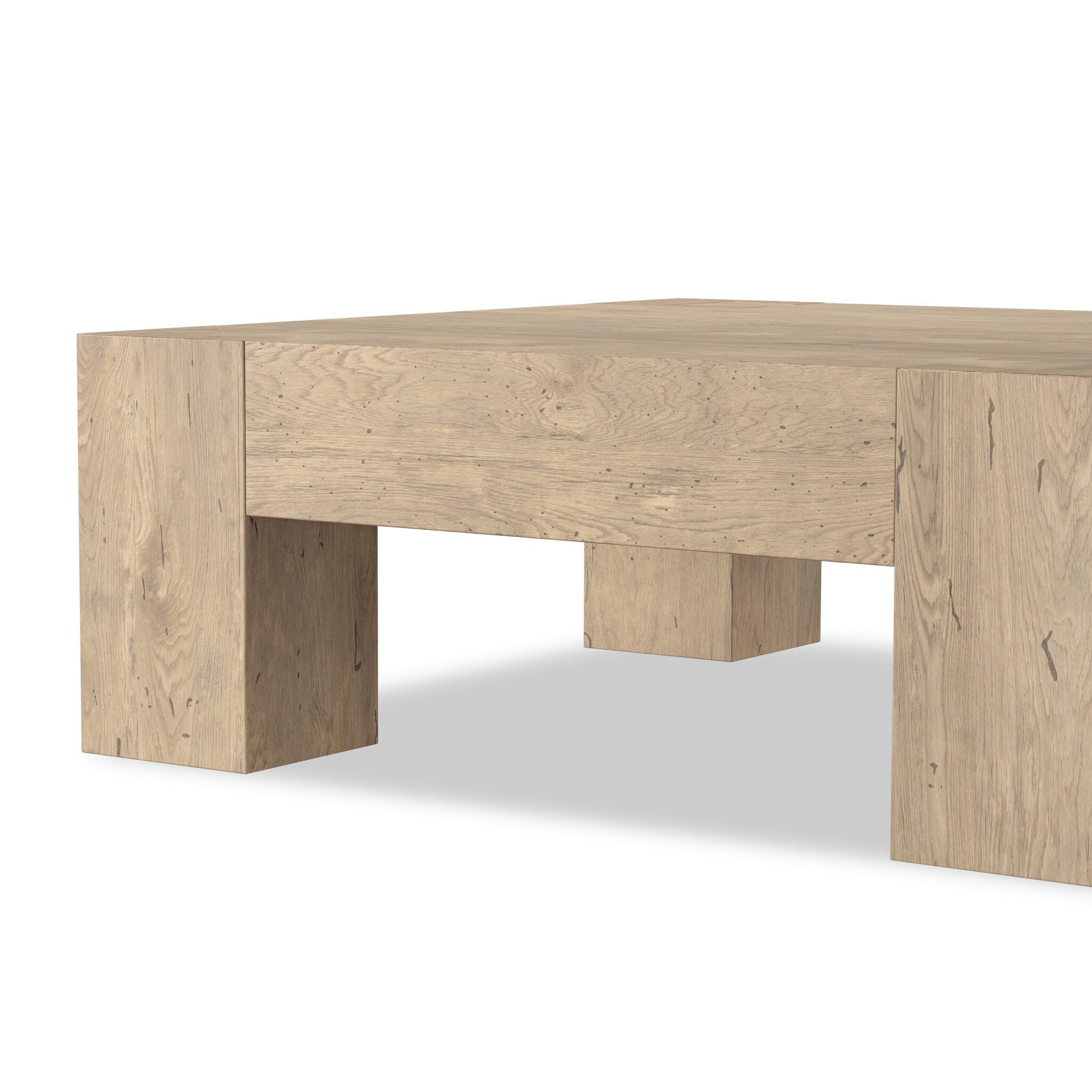 Four Hands Abaso Coffee Table — Whitewash Rustic Wormwood Oak-Smoked Oak Veneer