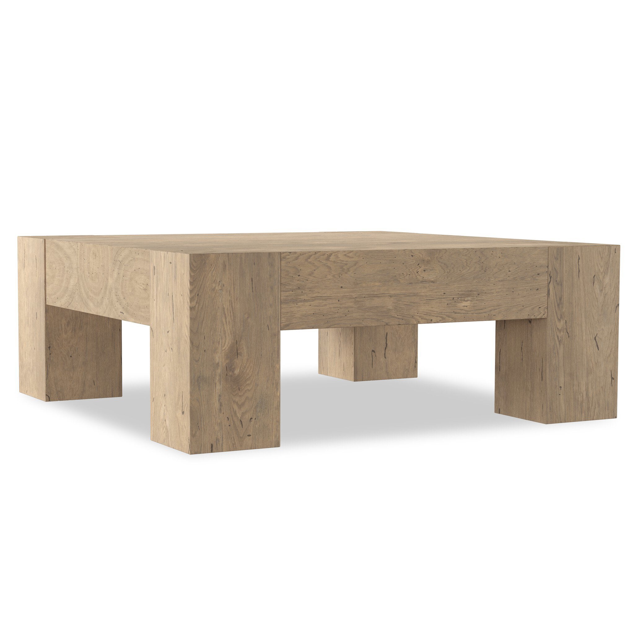Four Hands Abaso Coffee Table — Whitewash Rustic Wormwood Oak-Smoked Oak Veneer