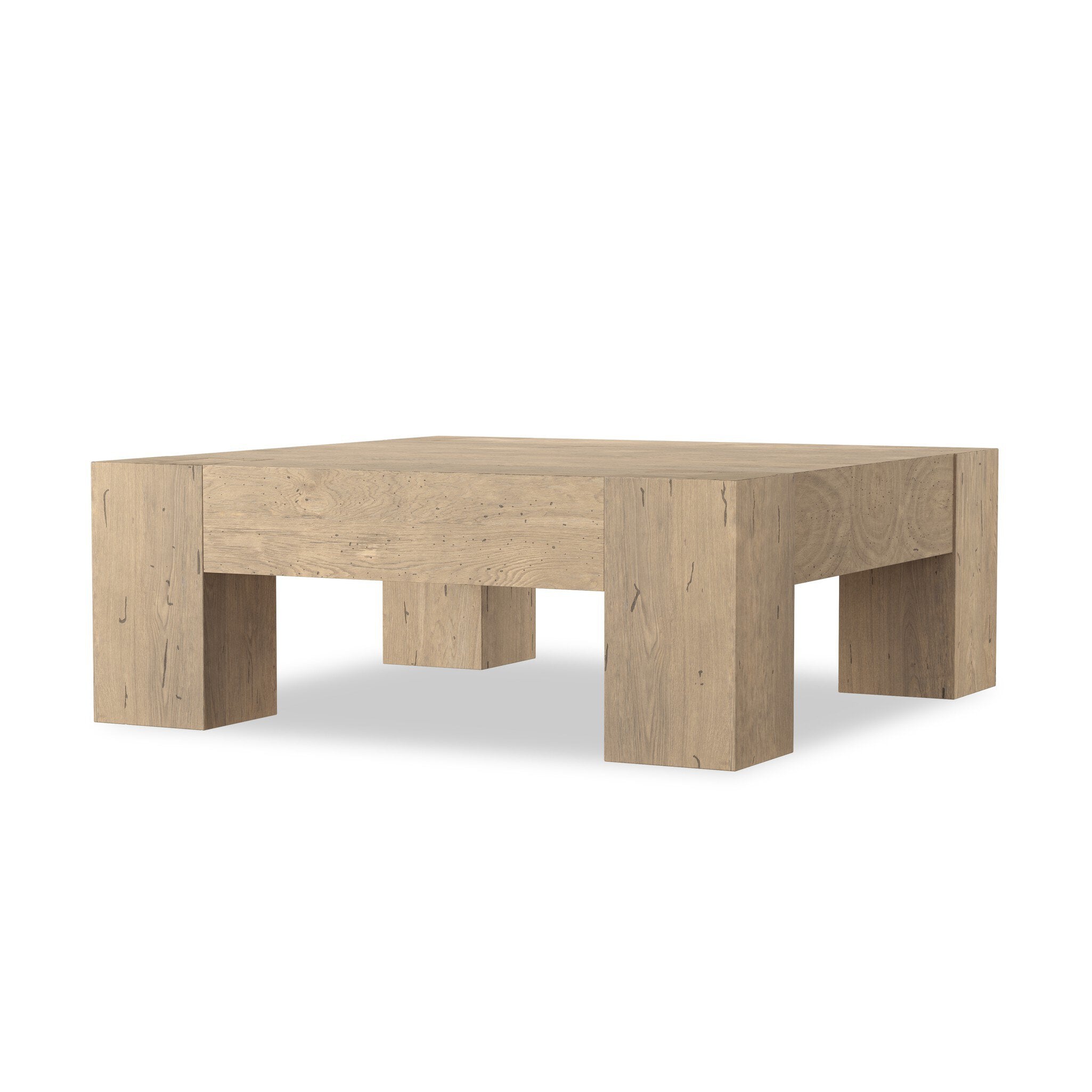 Four Hands Abaso Coffee Table — Whitewash Rustic Wormwood Oak-Smoked Oak Veneer