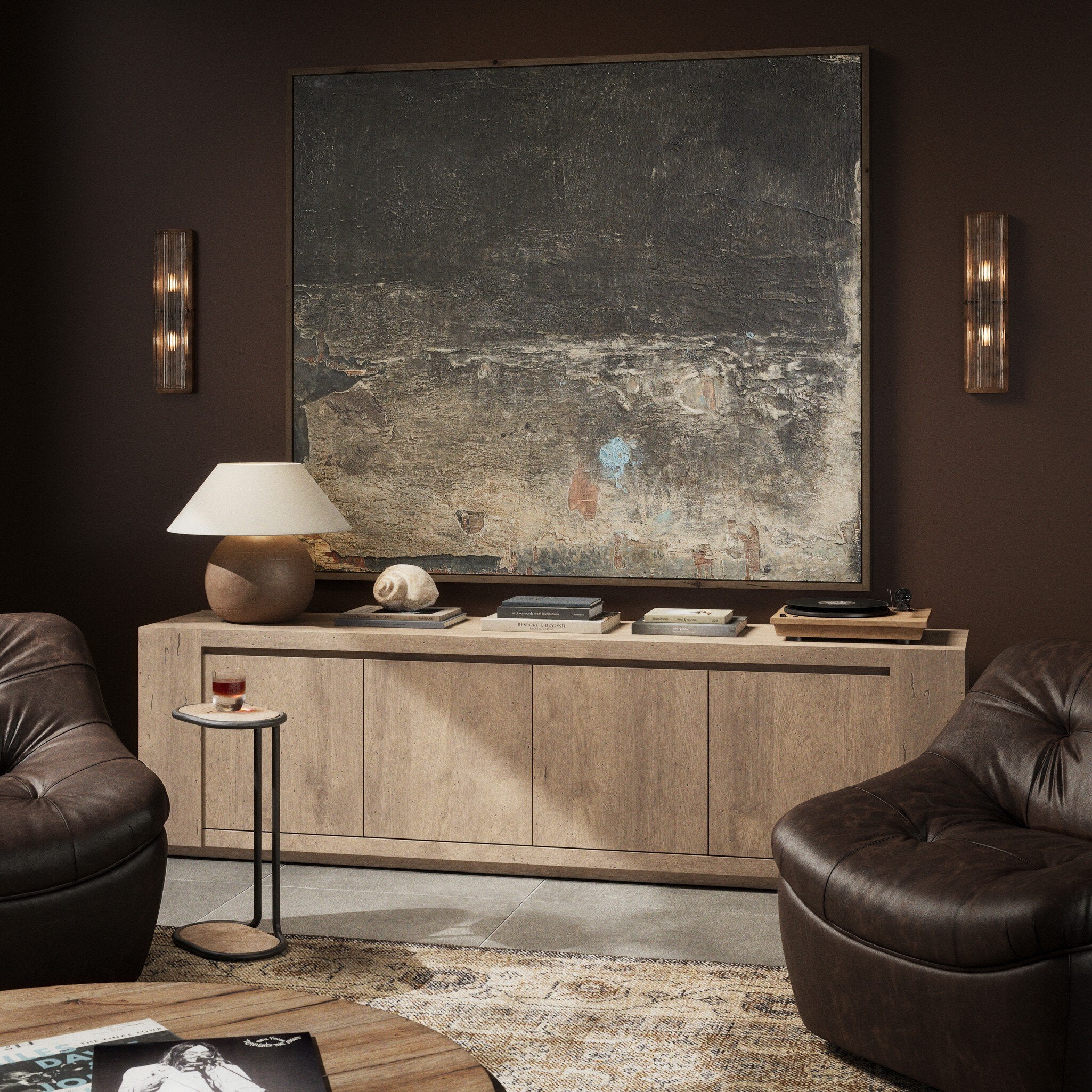 Four Hands Abaso Media Console — Rustic Wormwood Oak
