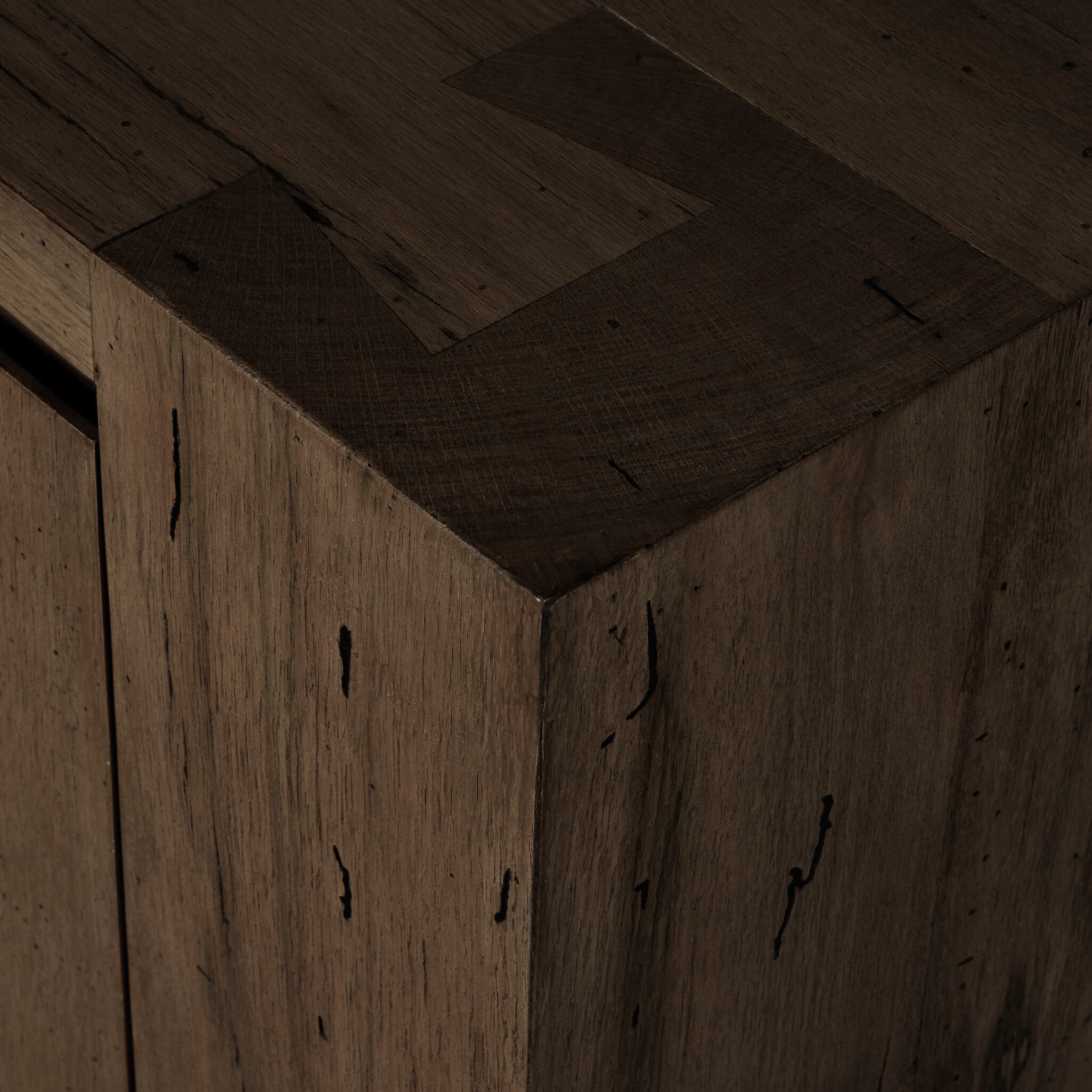 Four Hands Abaso Media Console — Ebony Rustic Wormwood Oak