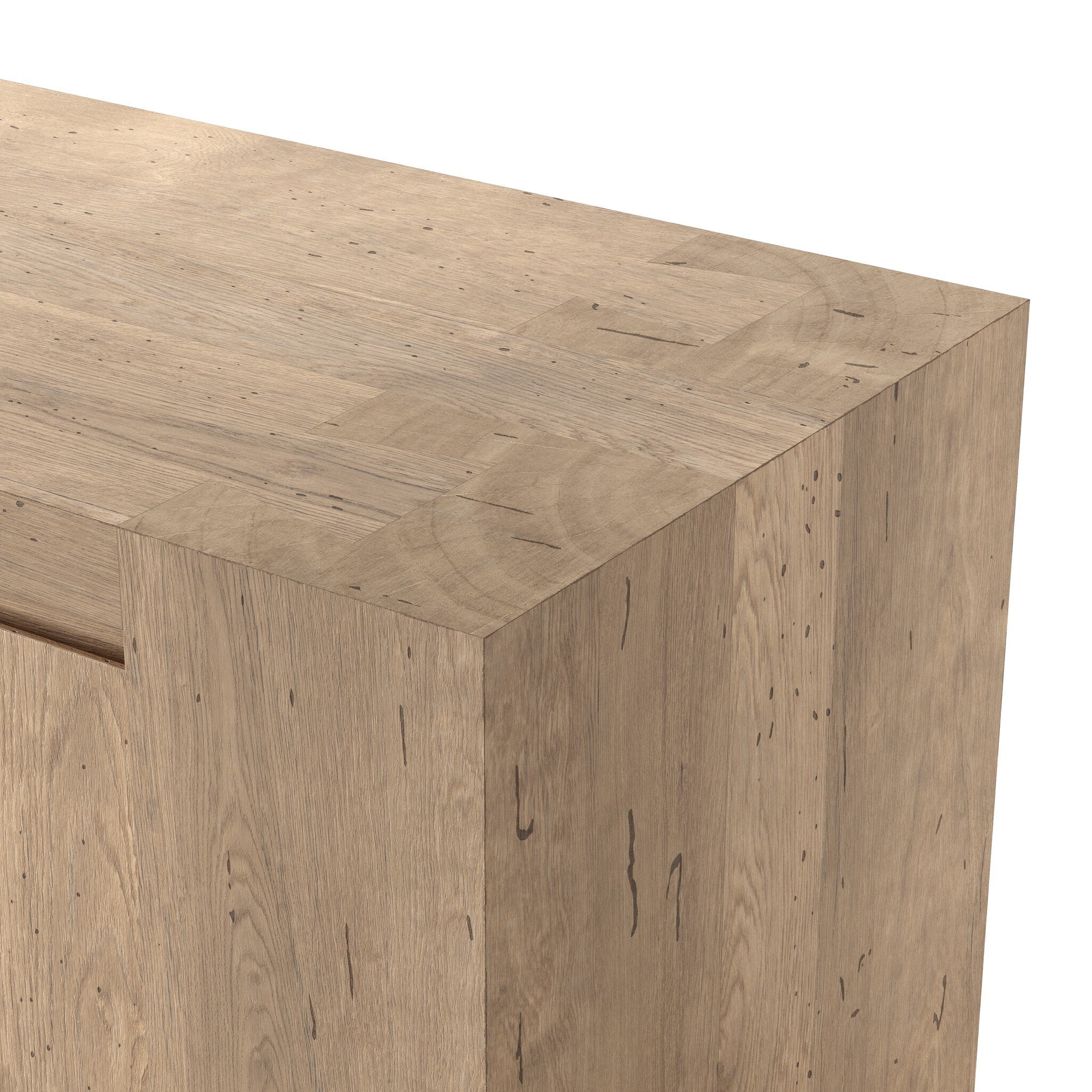 Four Hands Abaso Media Console — Whitewash Rustic Wormwood Oak-Smoked Oak Veneer