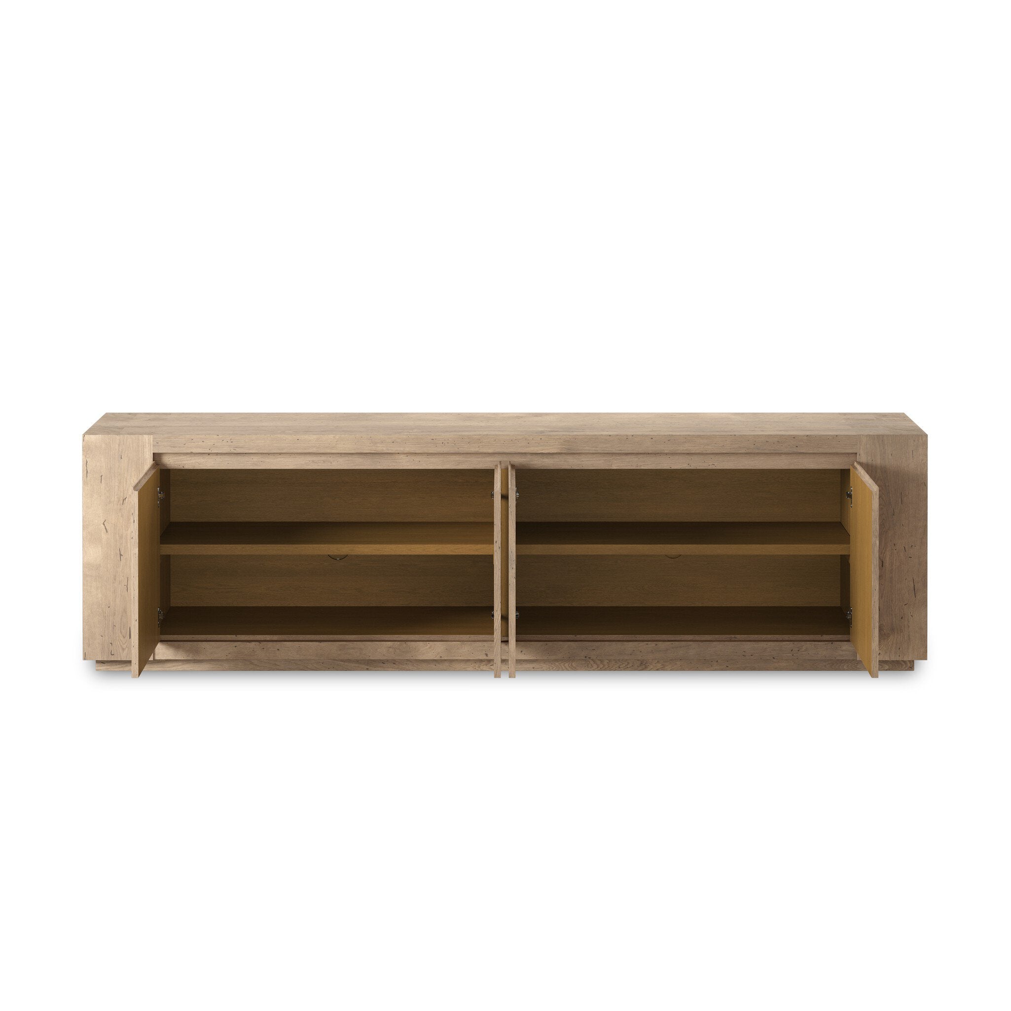 Four Hands Abaso Media Console — Whitewash Rustic Wormwood Oak-Smoked Oak Veneer