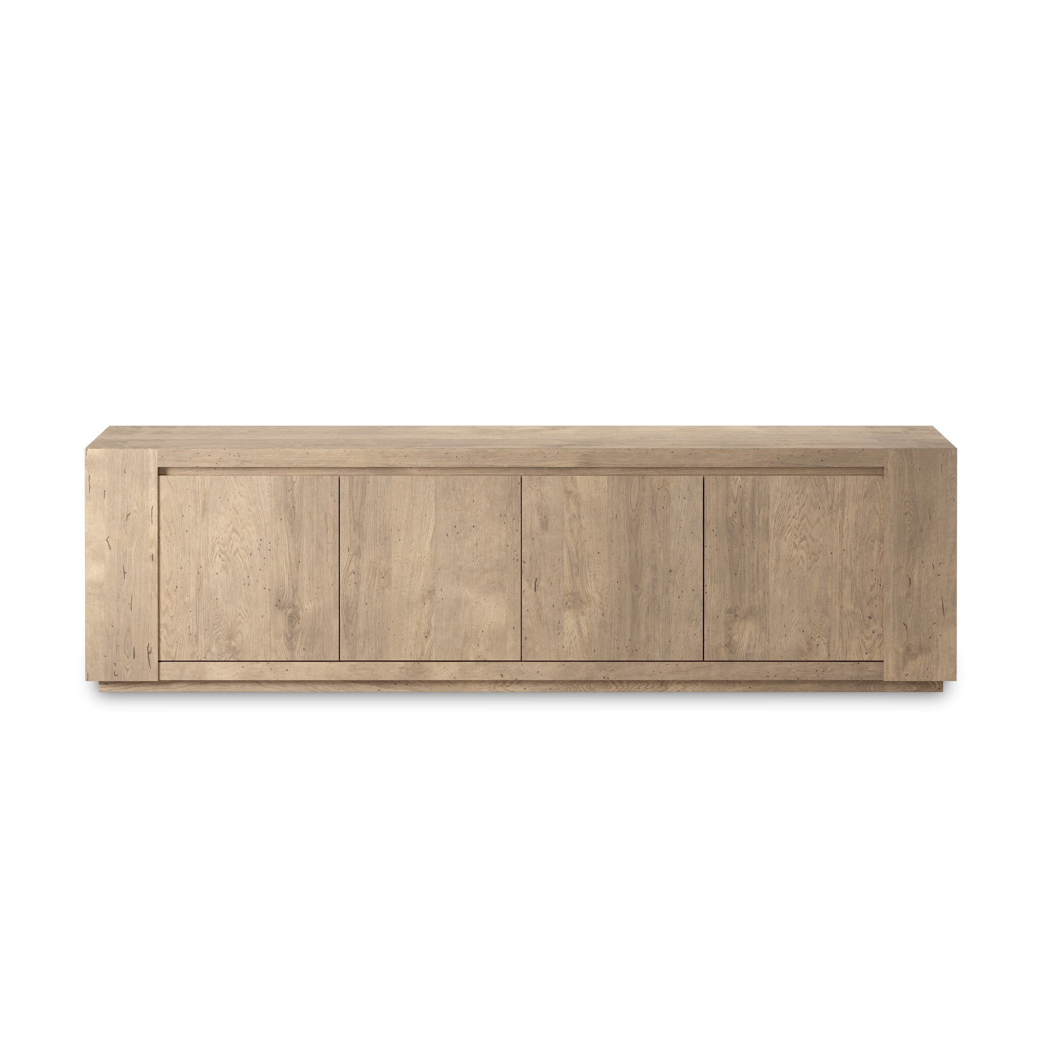 Four Hands Abaso Media Console — Whitewash Rustic Wormwood Oak-Smoked Oak Veneer