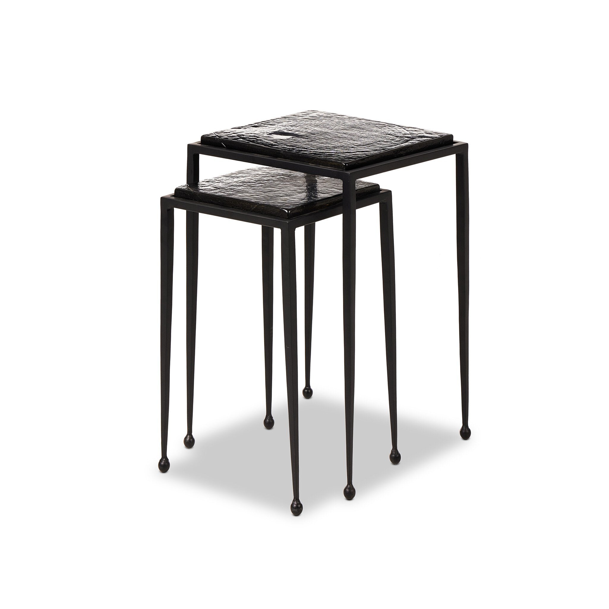 Four Hands Dalston Nesting End Table Set — Smoked Black Cast Glass-Iron Matte Black