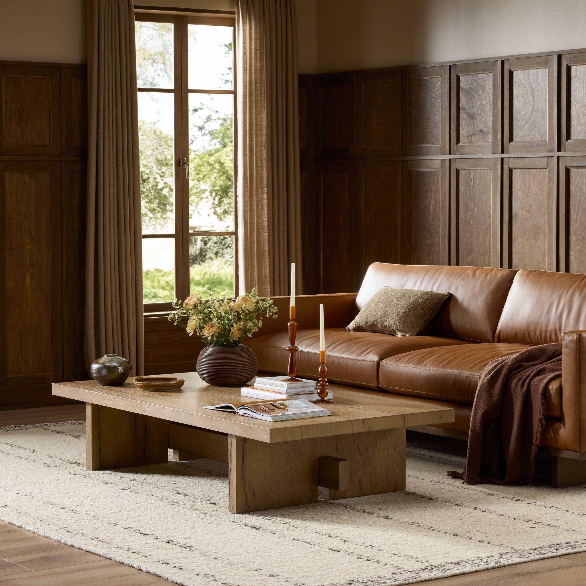 Four Hands Isaac Coffee Table — Rubbed Light Oak-Rubbed Light Oak Veneer