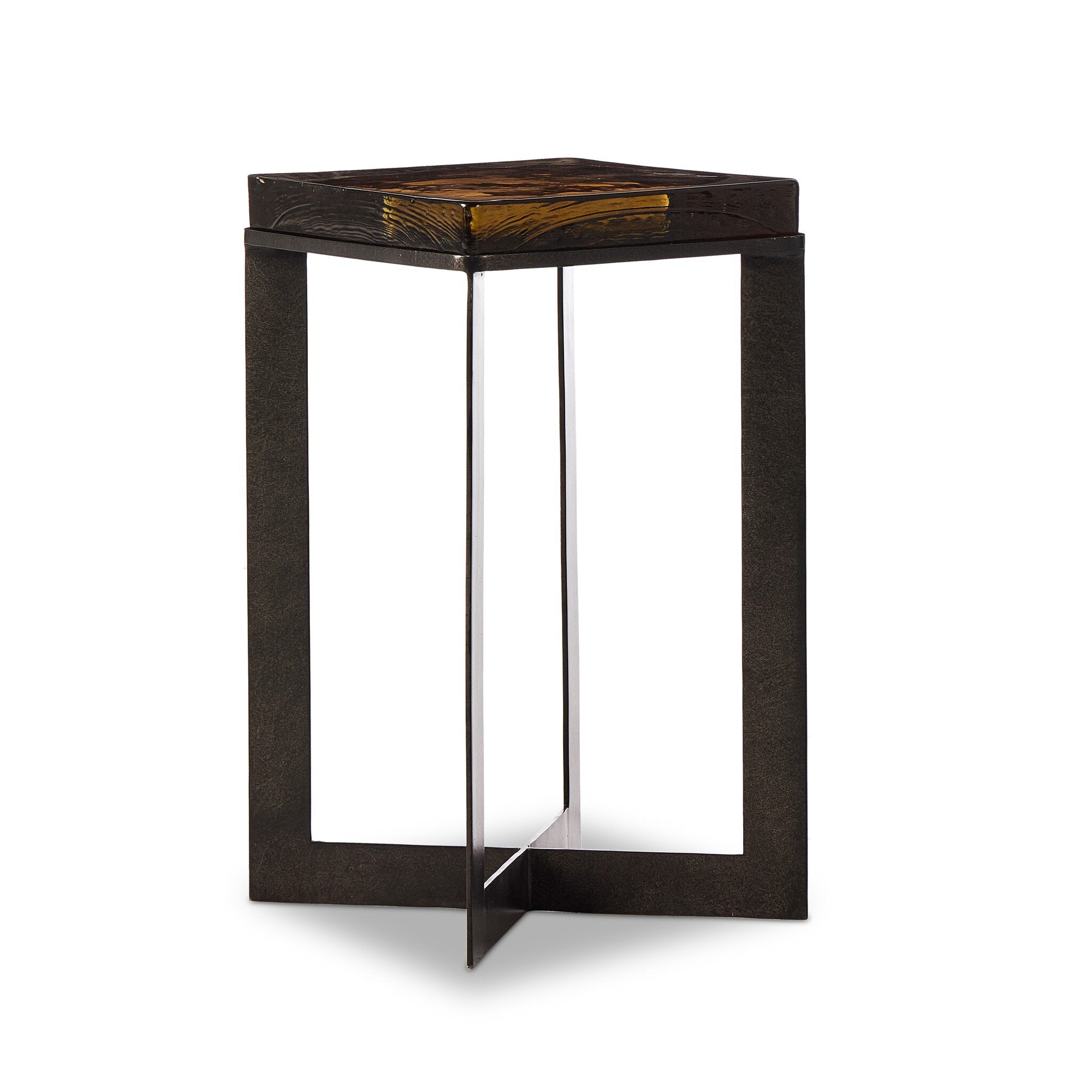 Four Hands Lennie Cast Glass End Table — Amber Cast Glass-Burnished Charcoal
