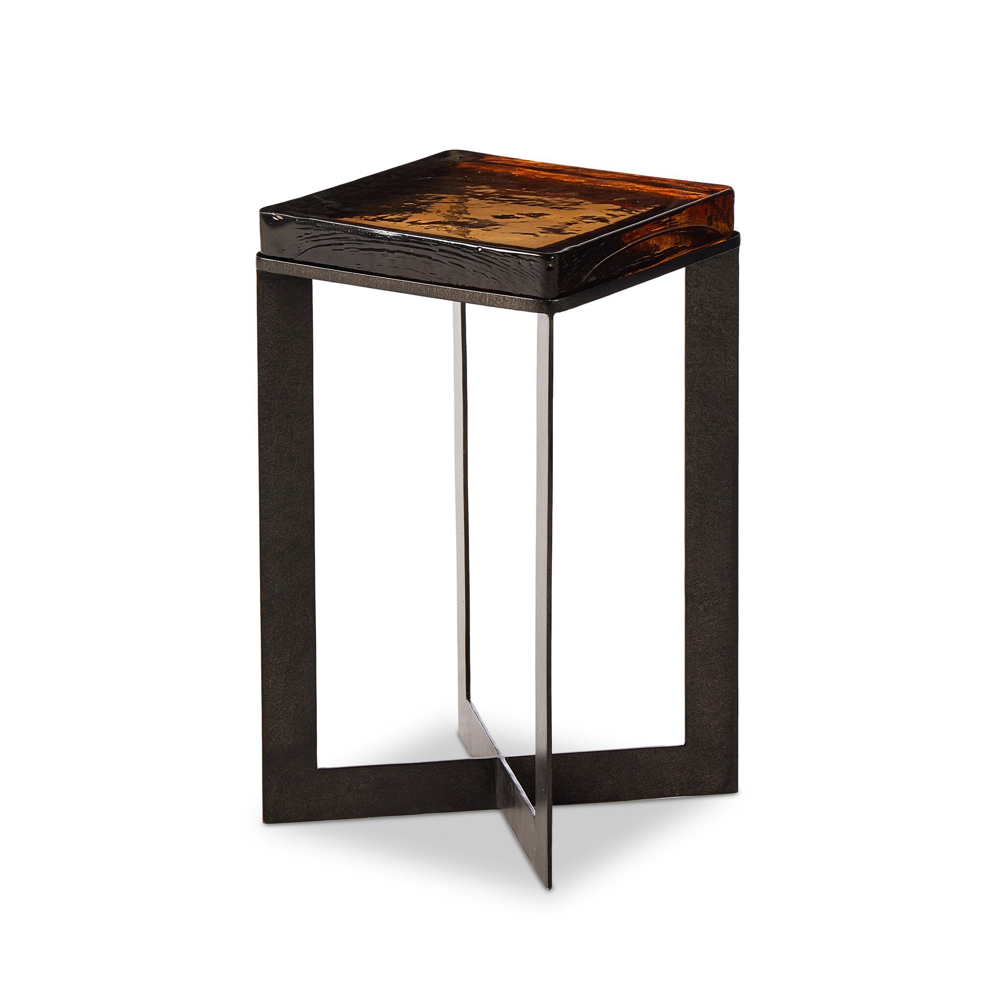 Four Hands Lennie Cast Glass End Table — Amber Cast Glass-Burnished Charcoal