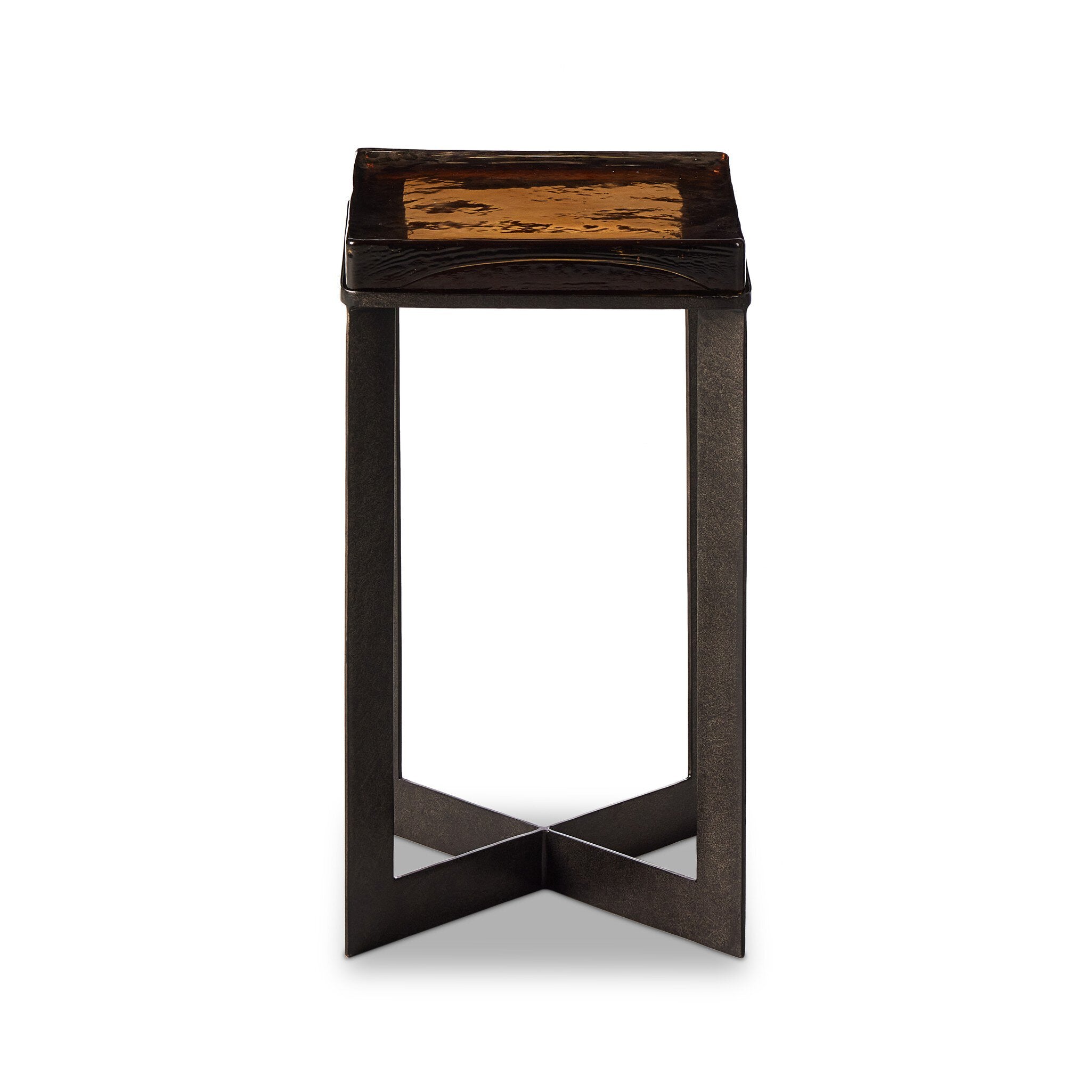 Four Hands Lennie Cast Glass End Table — Amber Cast Glass-Burnished Charcoal