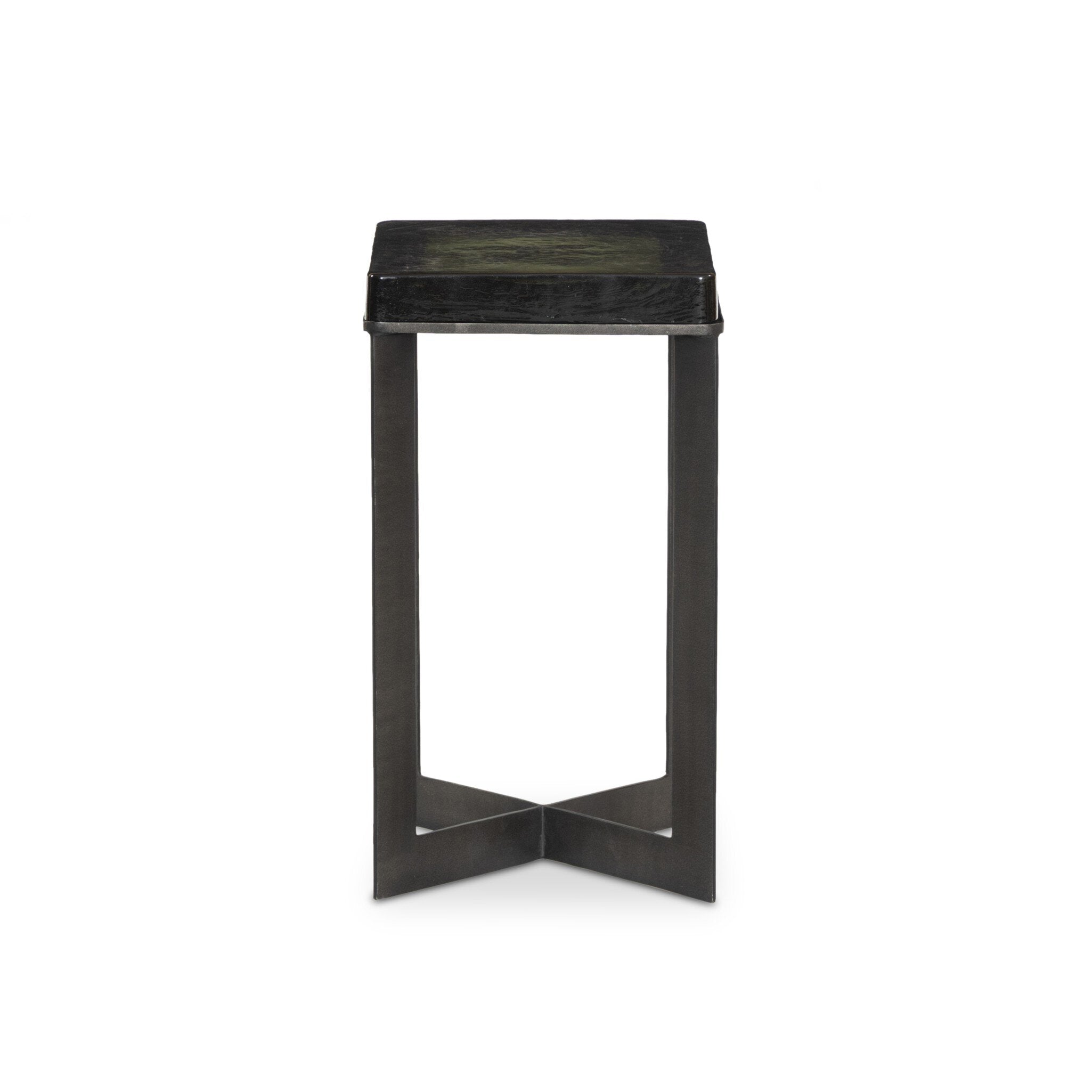 Four Hands Lennie Cast Glass End Table — Moss Cast Glass-Burnished Charcoal
