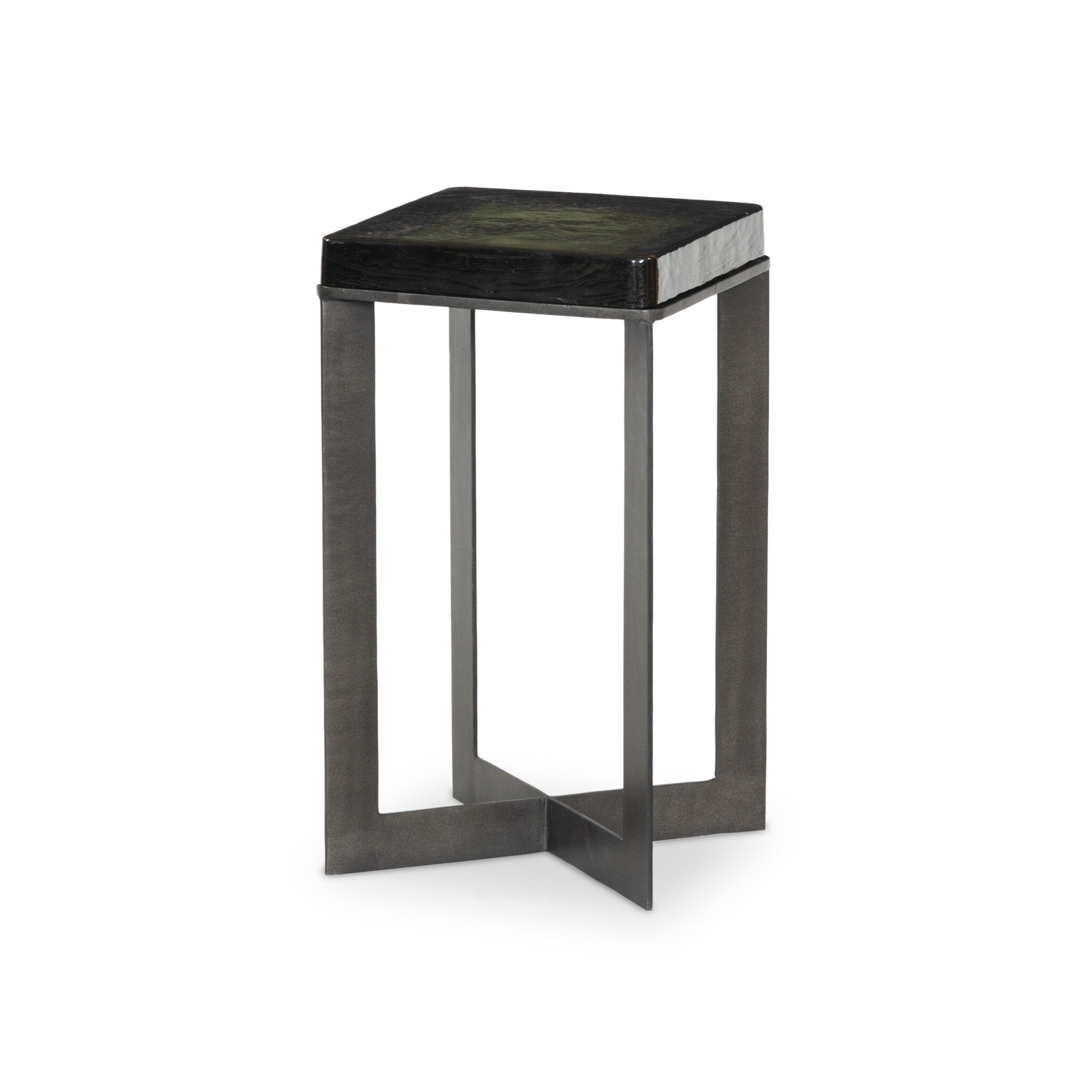Four Hands Lennie Cast Glass End Table — Moss Cast Glass-Burnished Charcoal