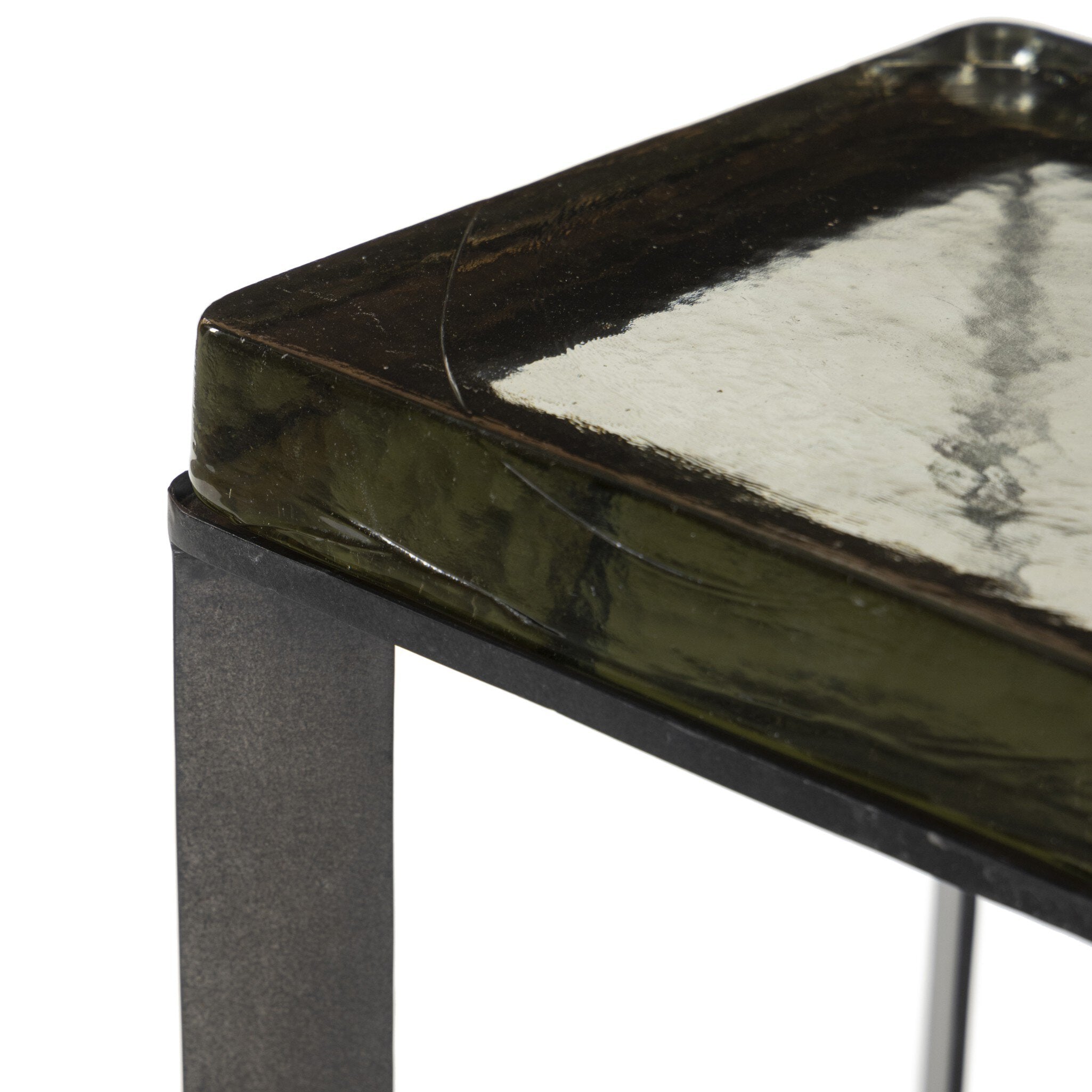Four Hands Lennie Cast Glass End Table — Clear Cast Glass-Dark Brass