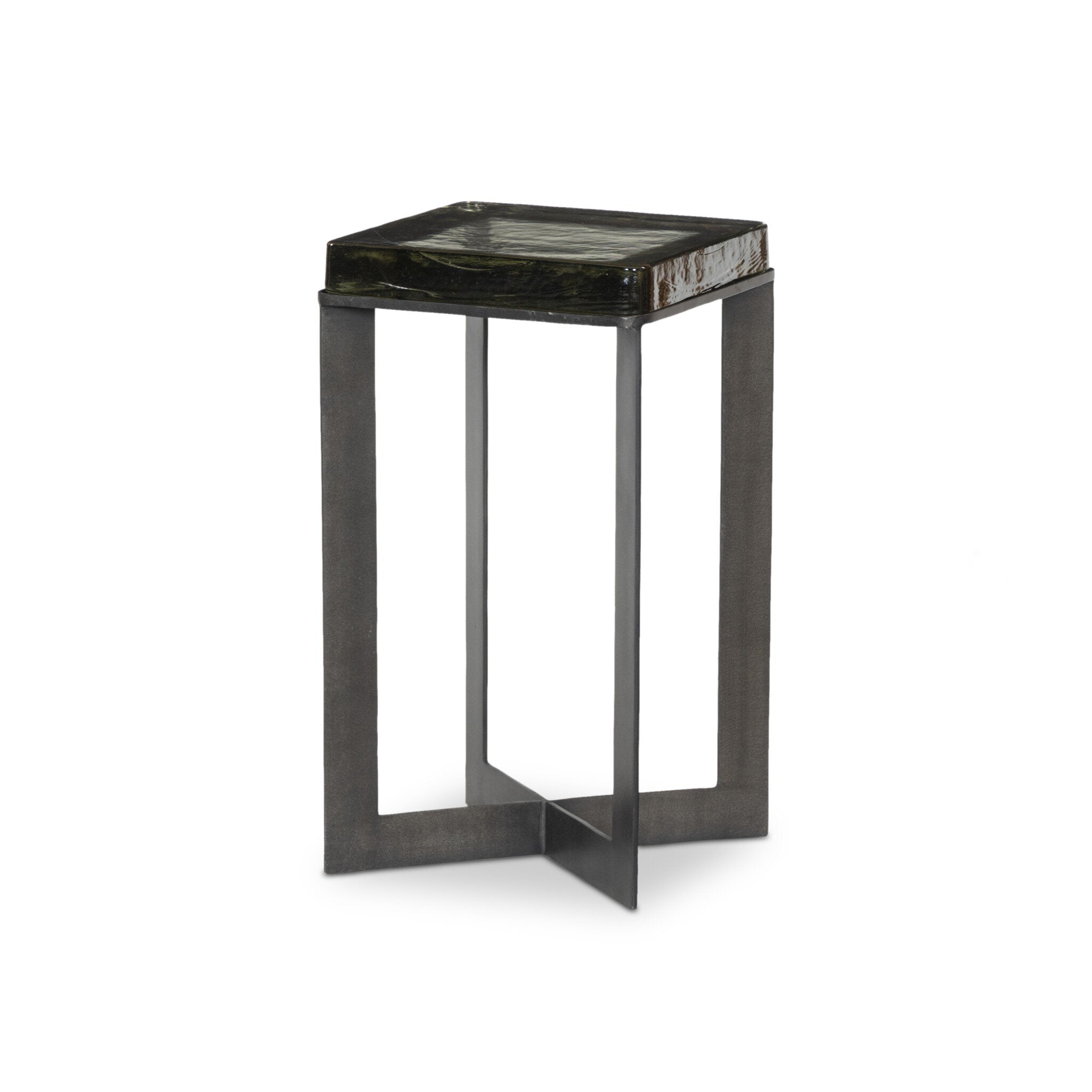 Four Hands Lennie Cast Glass End Table — Clear Cast Glass-Dark Brass