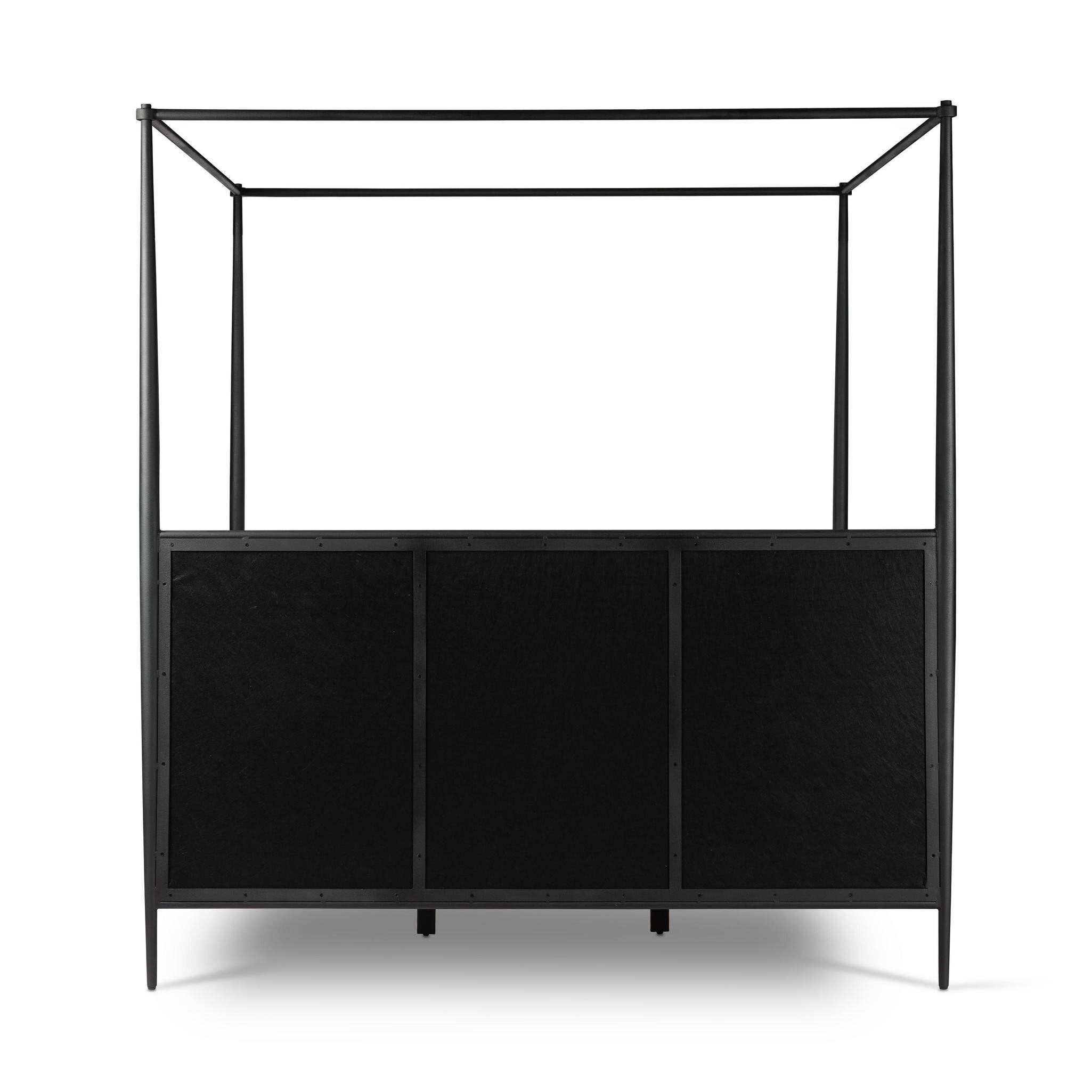 Four Hands Xander Canopy Bed — Savoy Parchment-Textured Black Iron-Queen
