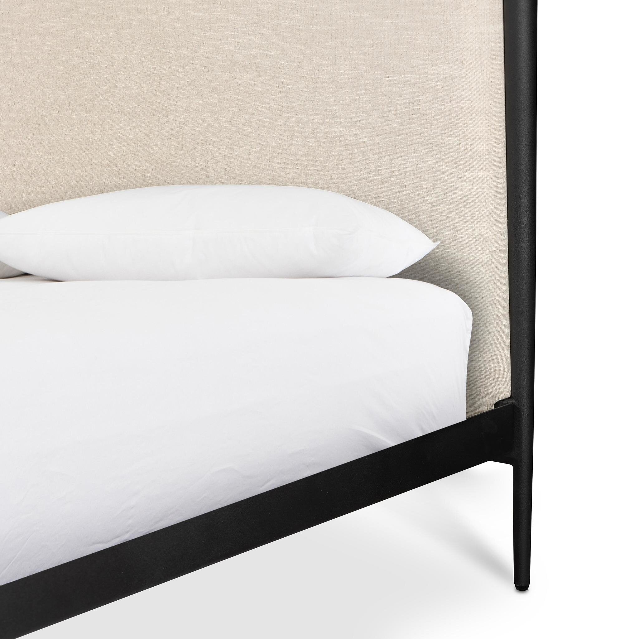 Four Hands Xander Canopy Bed — Savoy Parchment-Textured Black Iron-Queen