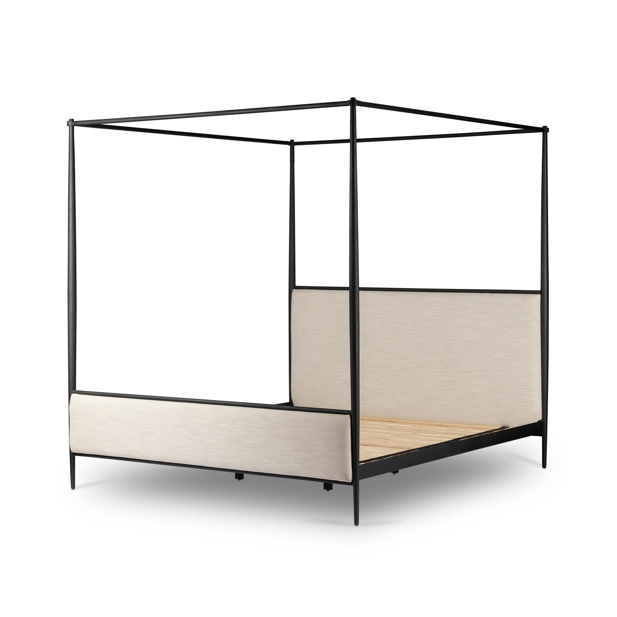 Four Hands Xander Canopy Bed — Savoy Parchment-Textured Black Iron-Queen