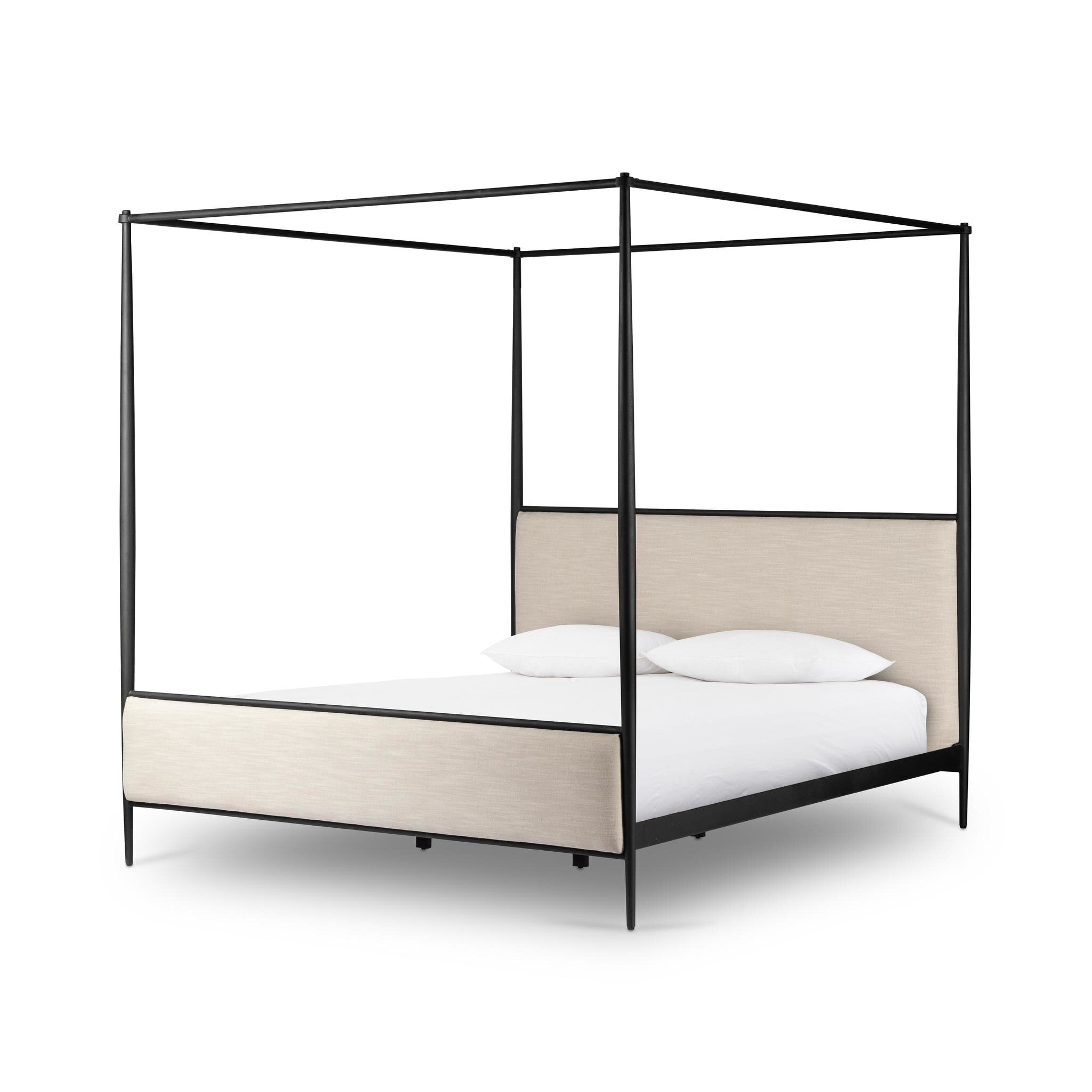 Four Hands Xander Canopy Bed — Savoy Parchment-Textured Black Iron-Queen