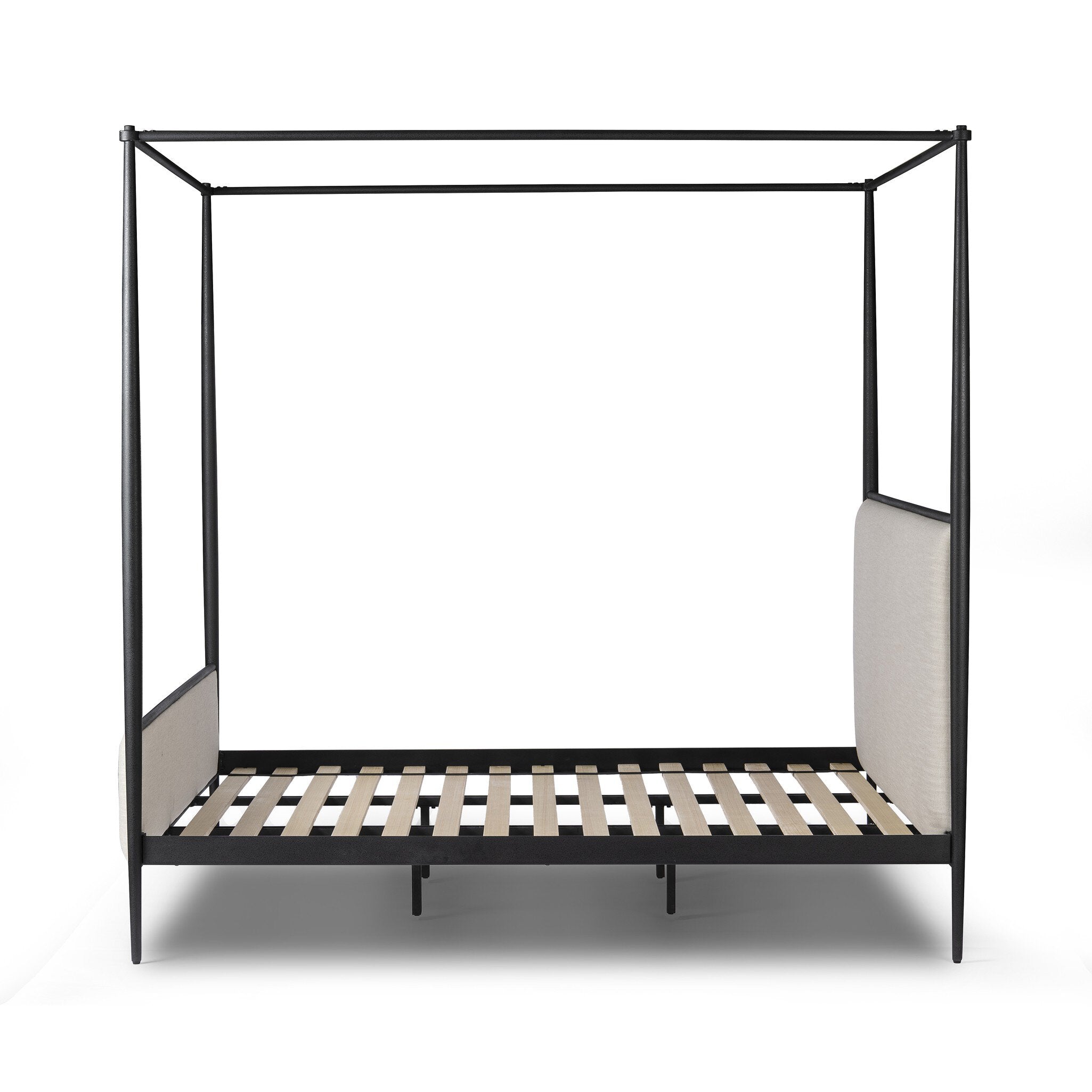 Four Hands Xander Canopy Bed — Savoy Parchment-Textured Black Iron-King