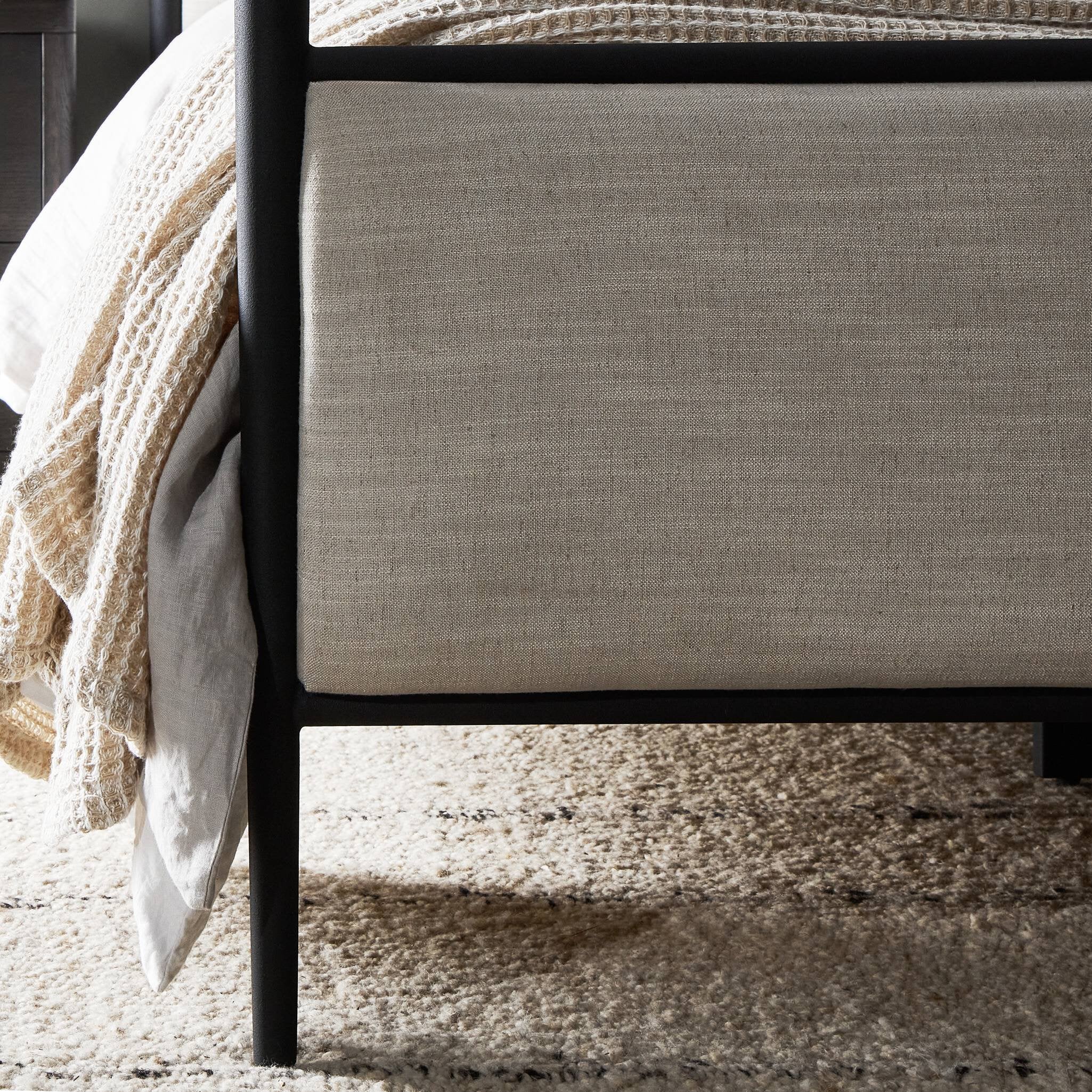 Four Hands Xander Canopy Bed — Savoy Parchment-Textured Black Iron-King