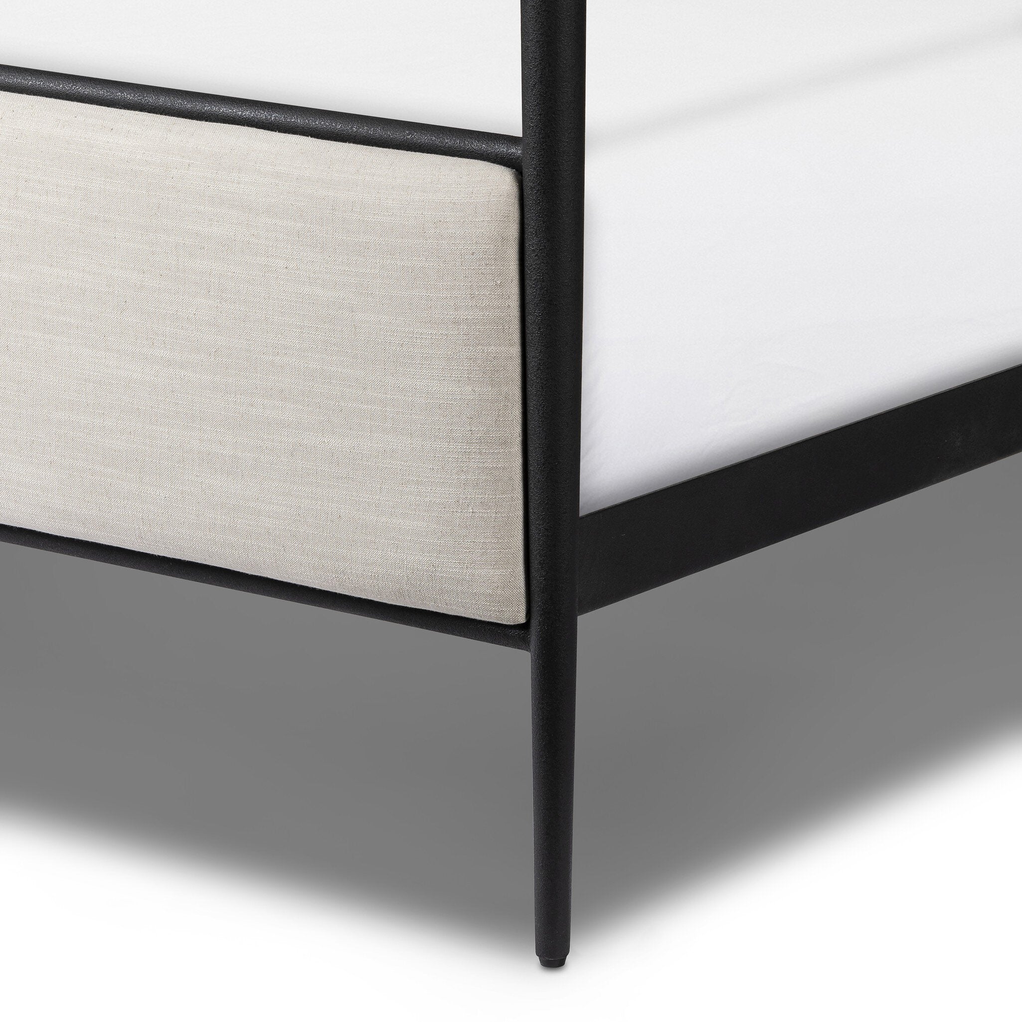 Four Hands Xander Canopy Bed — Savoy Parchment-Textured Black Iron-King