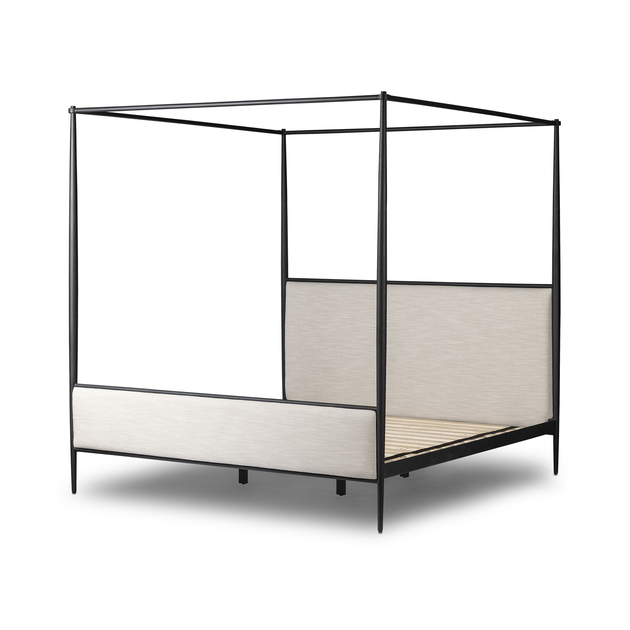 Four Hands Xander Canopy Bed — Savoy Parchment-Textured Black Iron-King