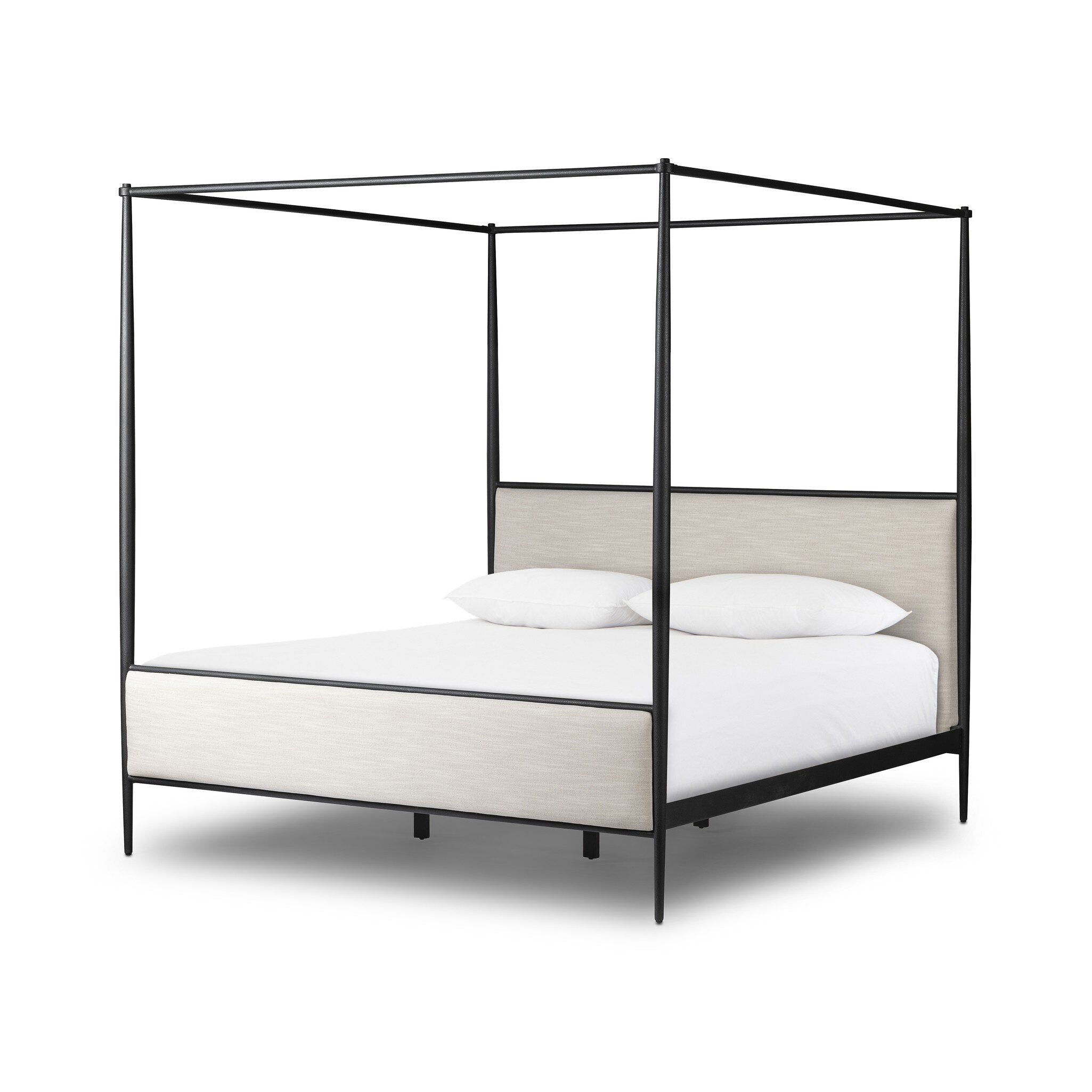 Four Hands Xander Canopy Bed — Savoy Parchment-Textured Black Iron-King