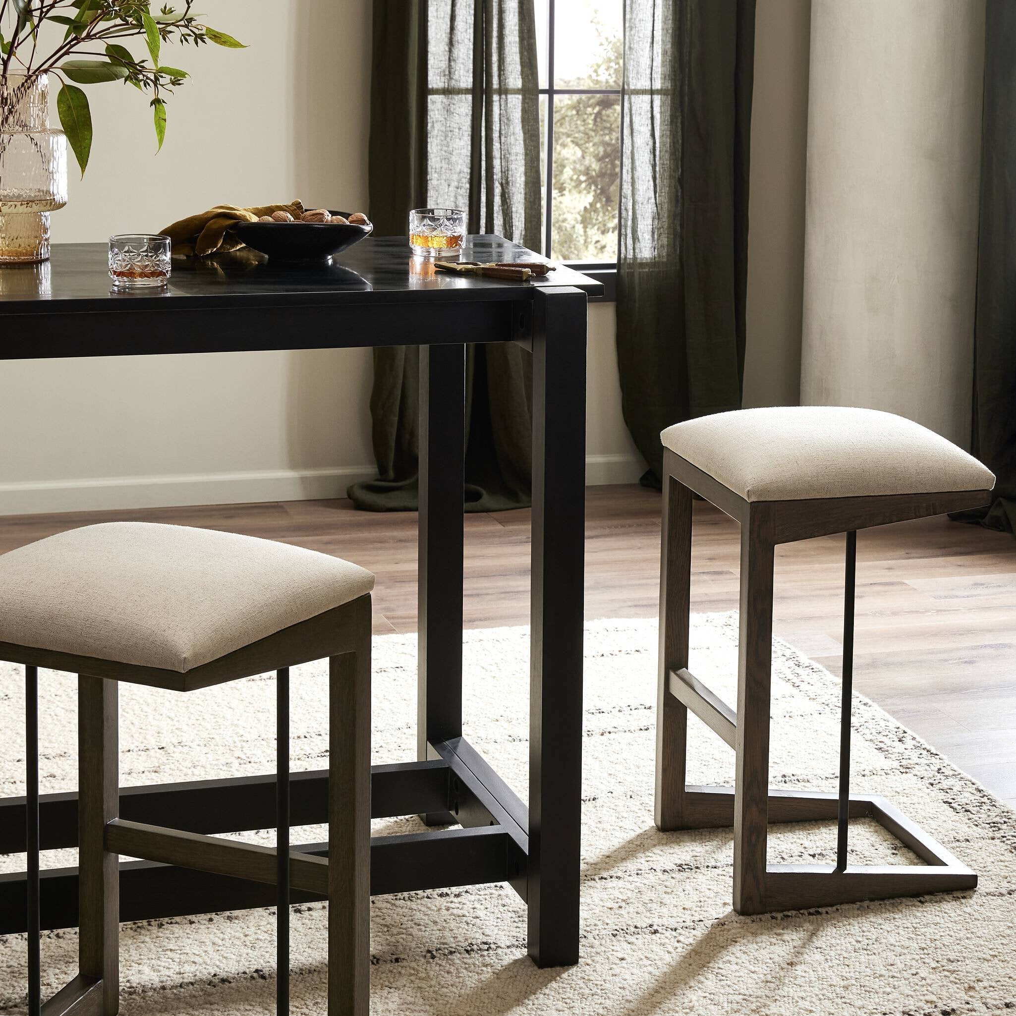 Four Hands Finn Bar + Counter Stool — Antwerp Natural-Sienna Brown Oak-Midnight Iron-Bar