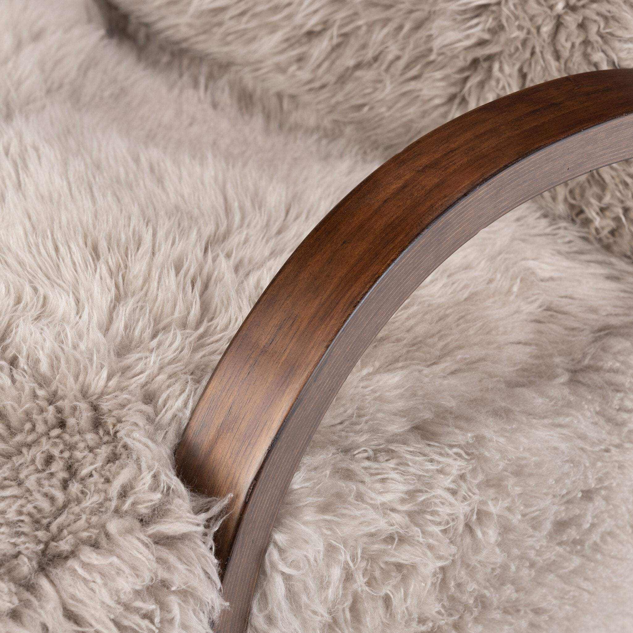 Four Hands Tobin Chair — Taupe Mongolian Fur-Terra Brown Parawood Veneer