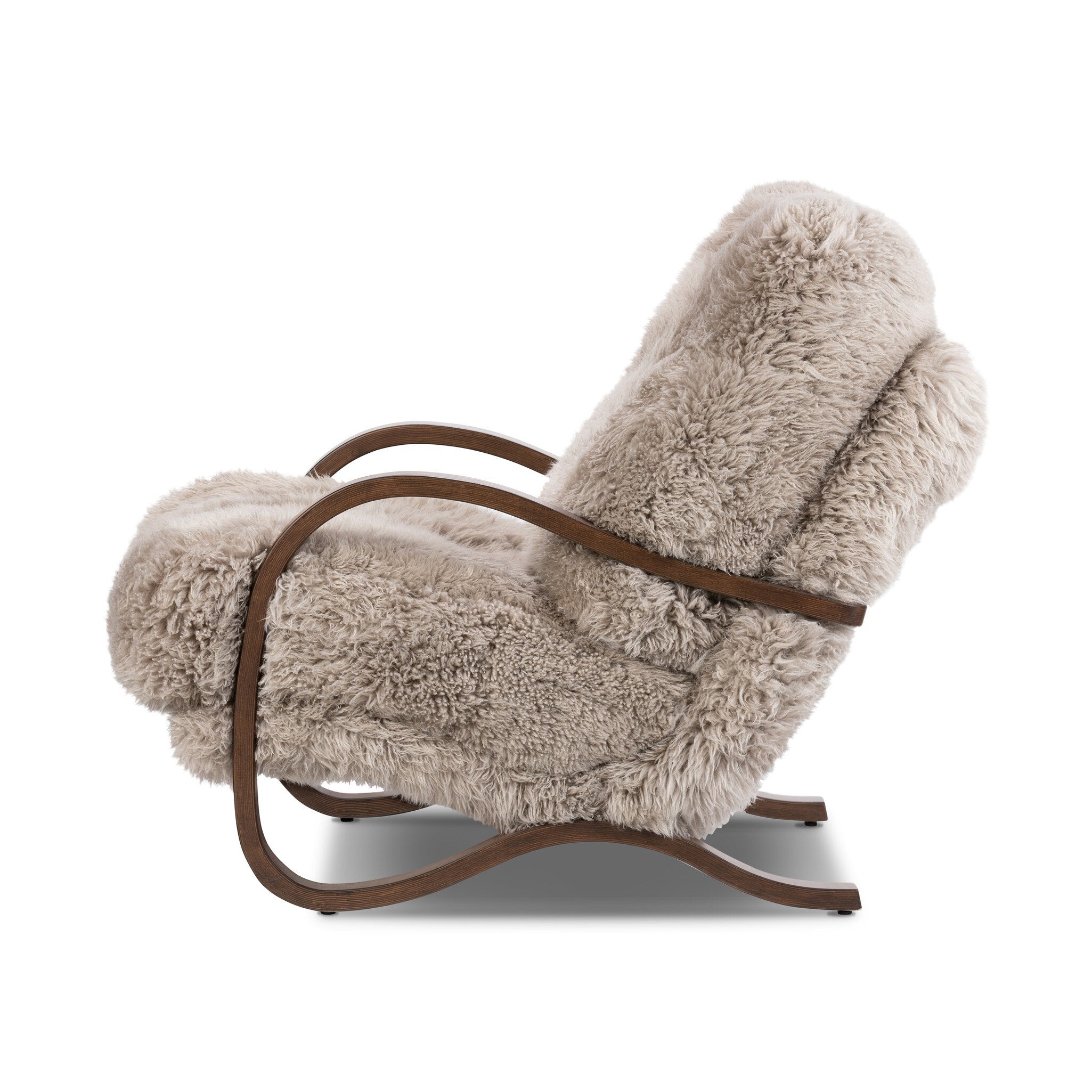 Four Hands Tobin Chair — Taupe Mongolian Fur-Terra Brown Parawood Veneer
