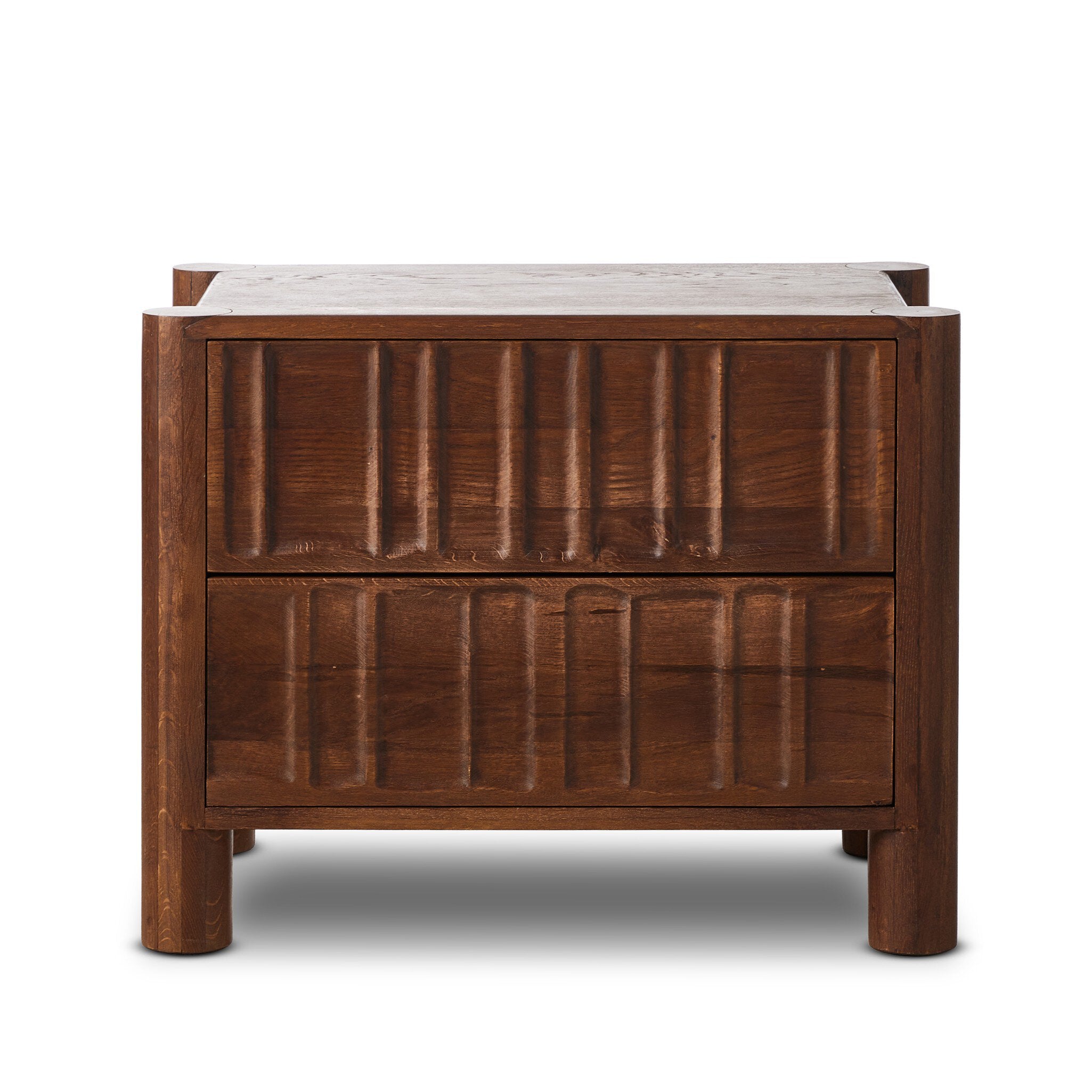Four Hands Ezri Nightstand — Cocoa Oak-Carved Cocoa Oak
