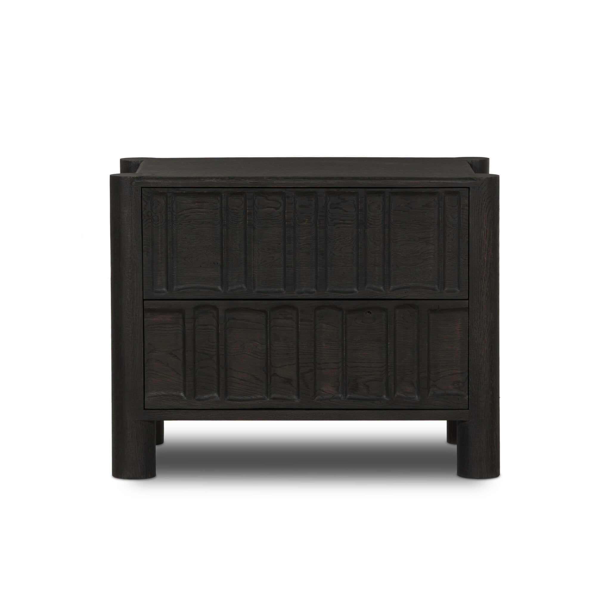 Four Hands Ezri Nightstand — Black Oak-Carved Black Oak