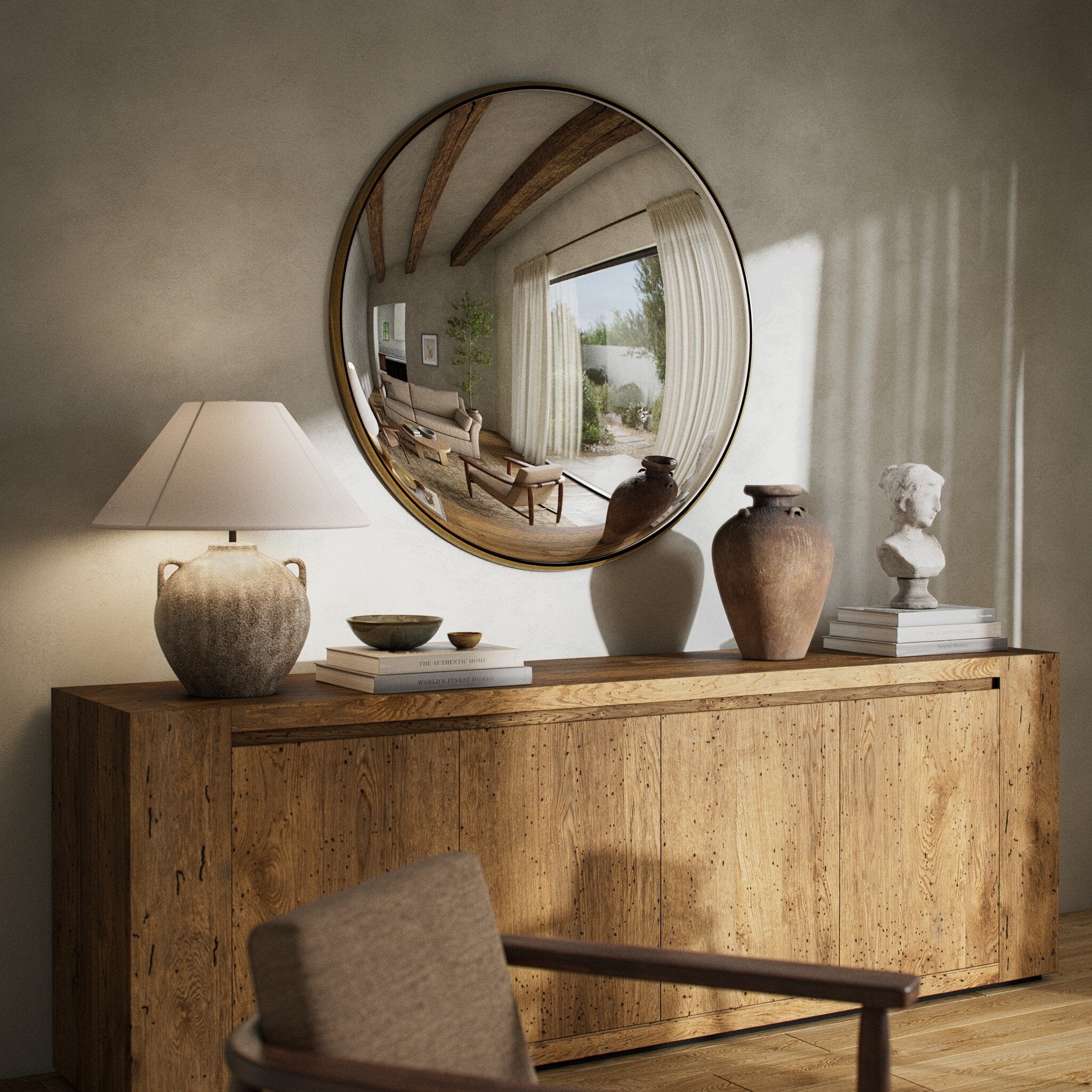 Four Hands Convex Wall Mirror — Vintage Brass