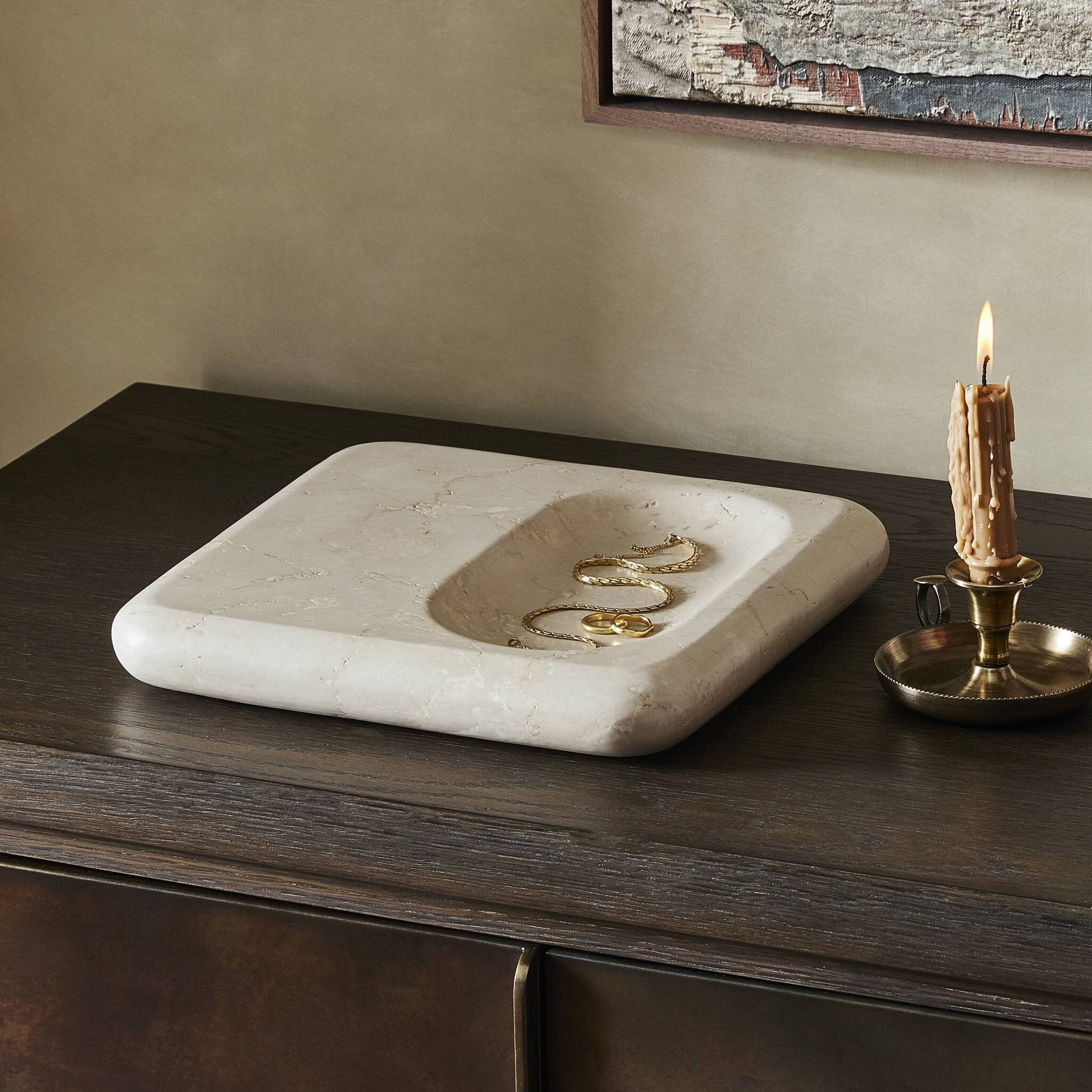Four Hands Rossi Catchall — Cream Marble