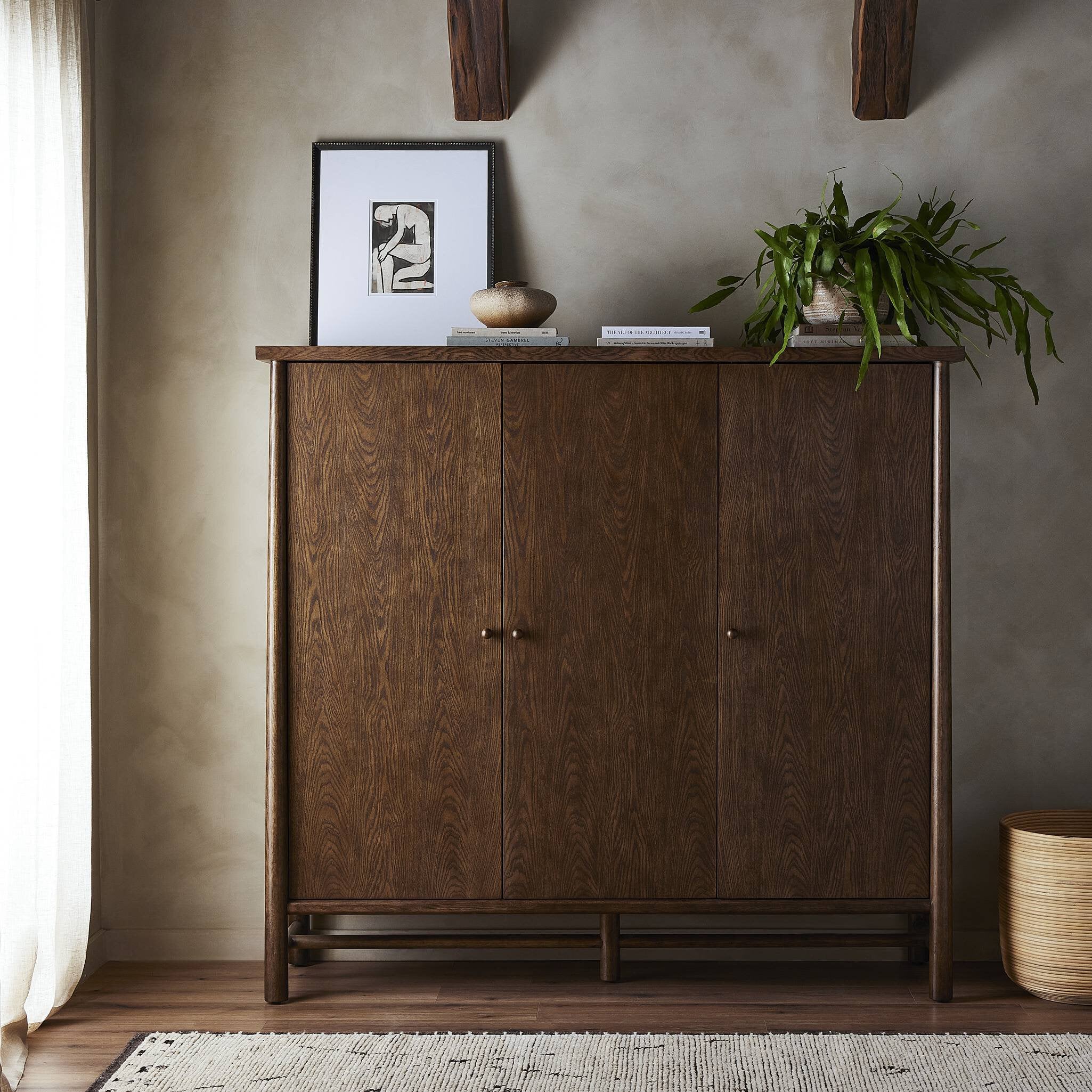 Four Hands Renaud 3-Door Cabinet — Dark Toasted Oak-Dark Toasted Oak Veneer