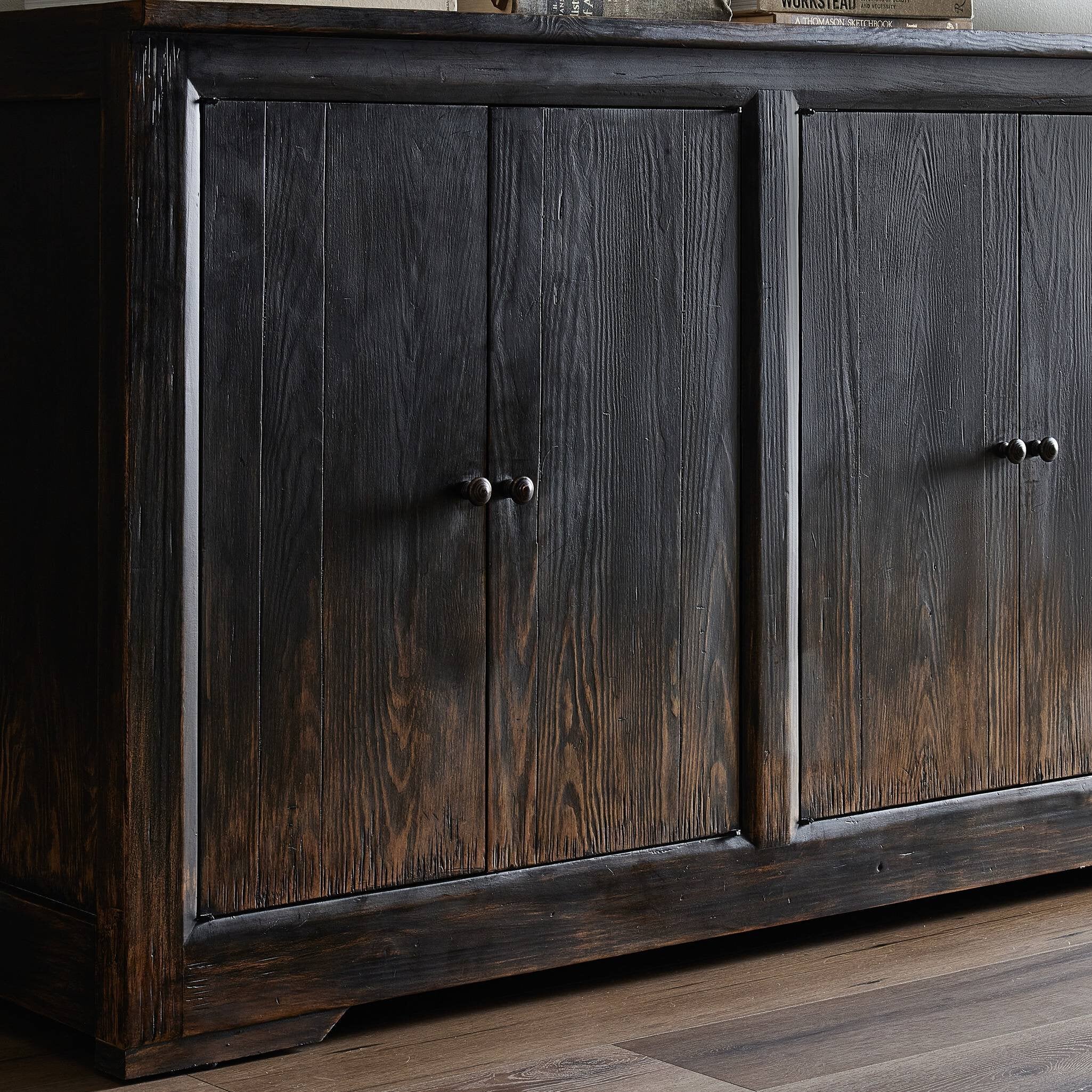 Four Hands It Takes An Hour Sideboard — Distressed Black-Distressed Black Veneer-Aged Bronze