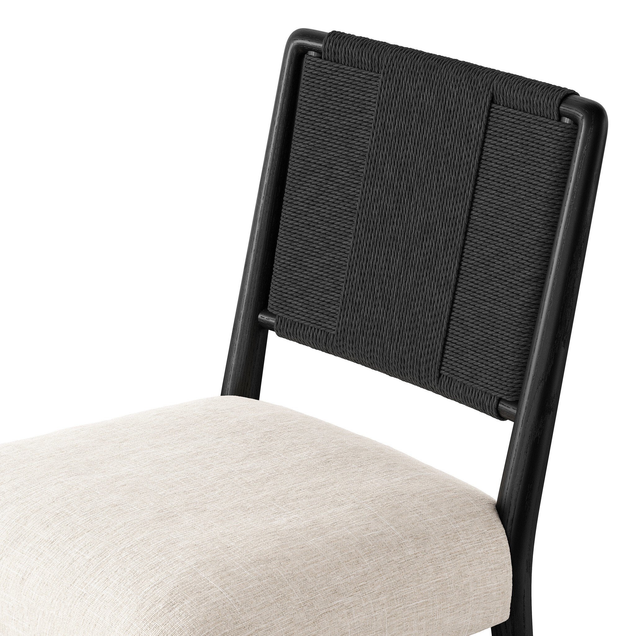 Four Hands Rothler Dining Chair — Essence Natural-Black Brushed Ash-Double Twisted Black Paper Cord