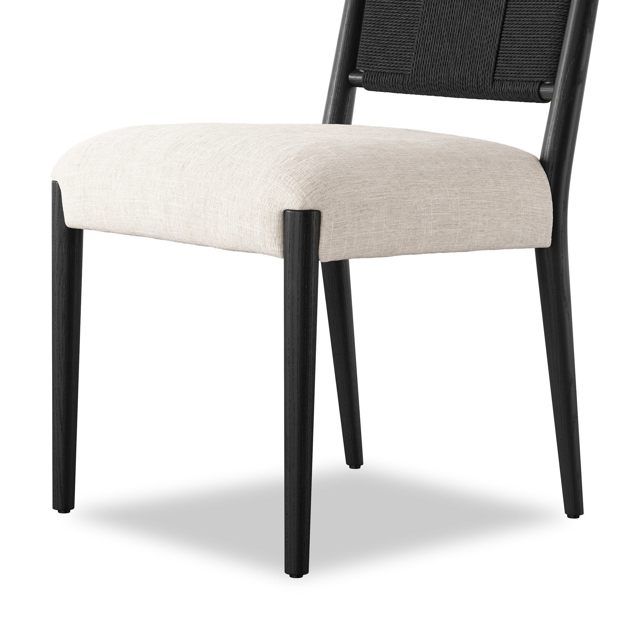 Four Hands Rothler Dining Chair — Essence Natural-Black Brushed Ash-Double Twisted Black Paper Cord