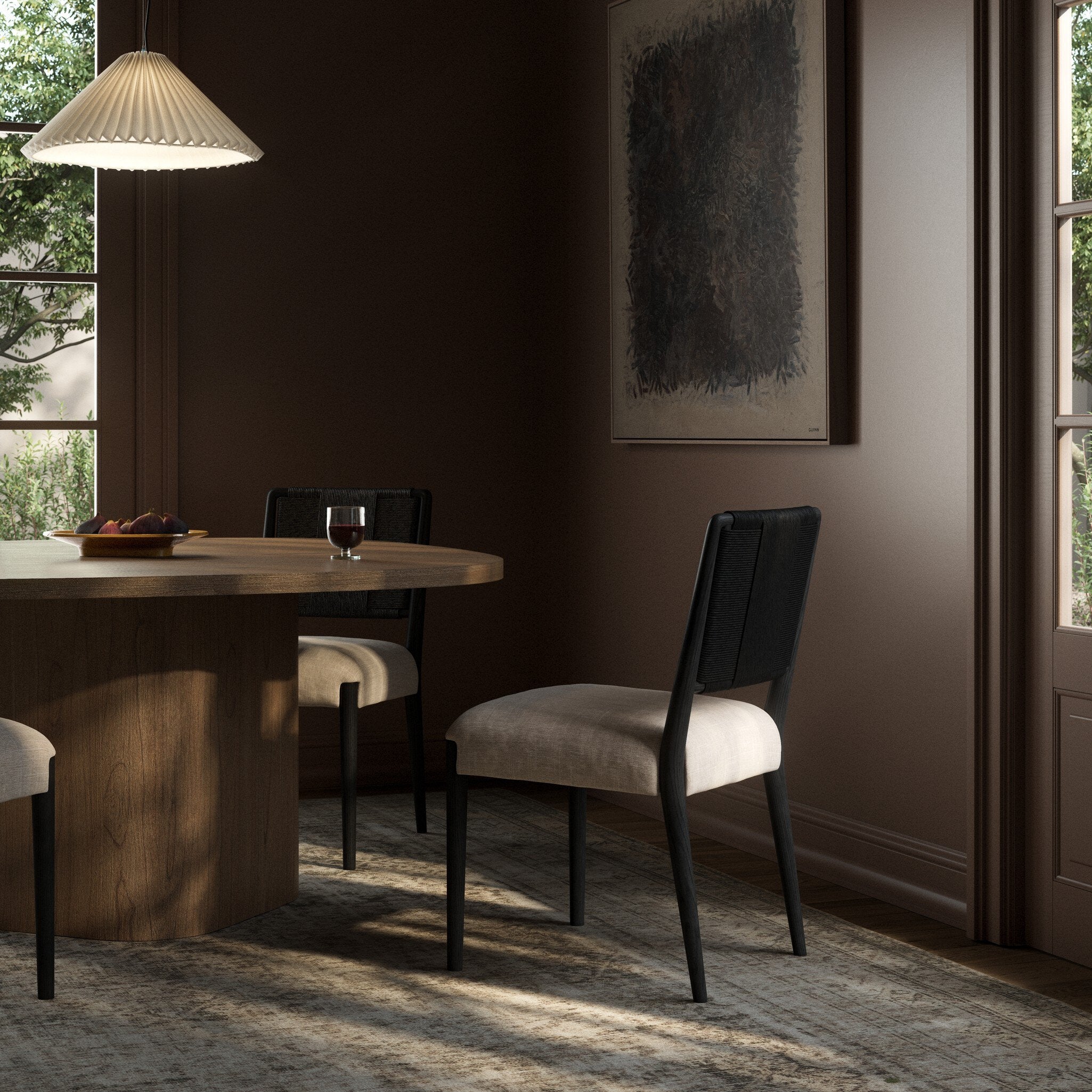 Four Hands Rothler Dining Chair — Essence Natural-Black Brushed Ash-Double Twisted Black Paper Cord