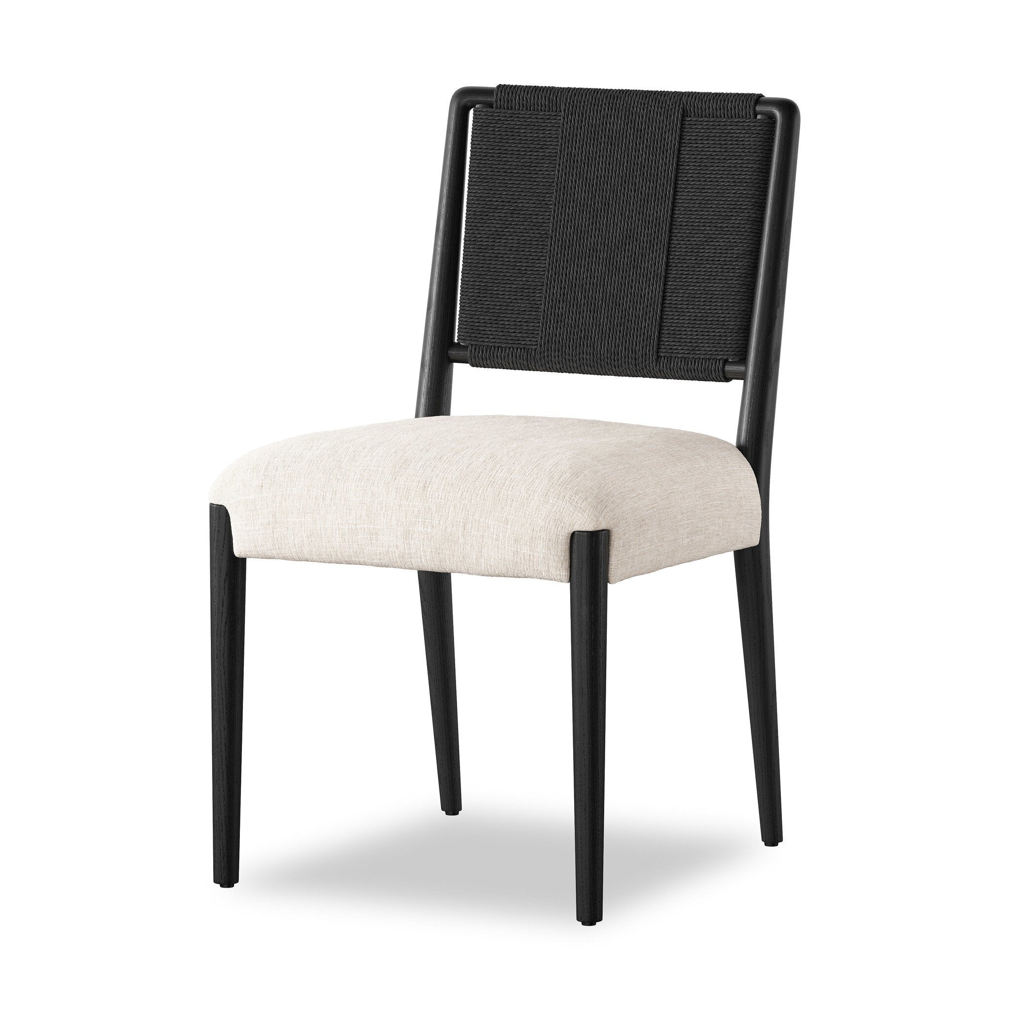 Four Hands Rothler Dining Chair — Essence Natural-Black Brushed Ash-Double Twisted Black Paper Cord