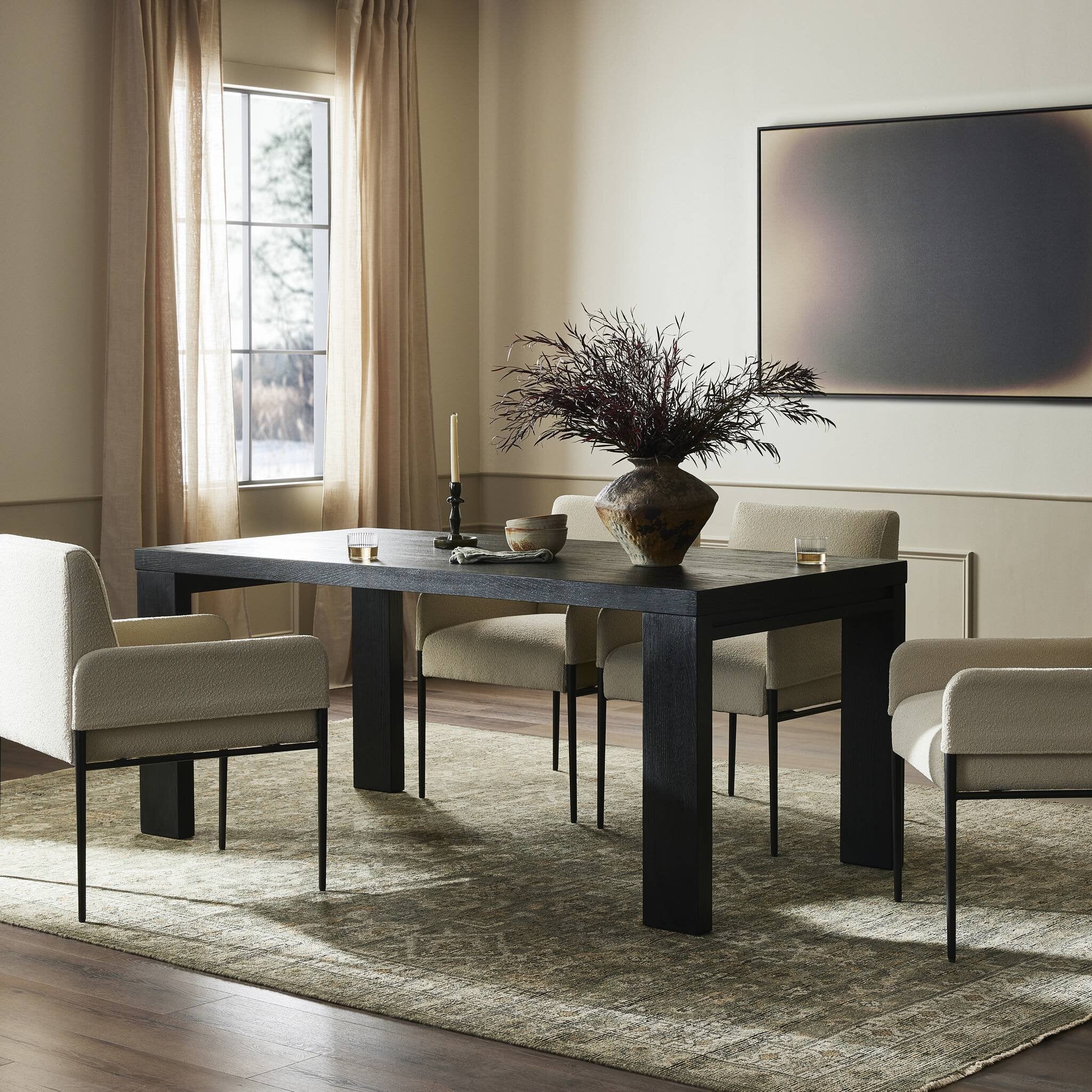 Four Hands Millie Dining Table — Drifted Matte Black-Drifted Matte Black Veneer