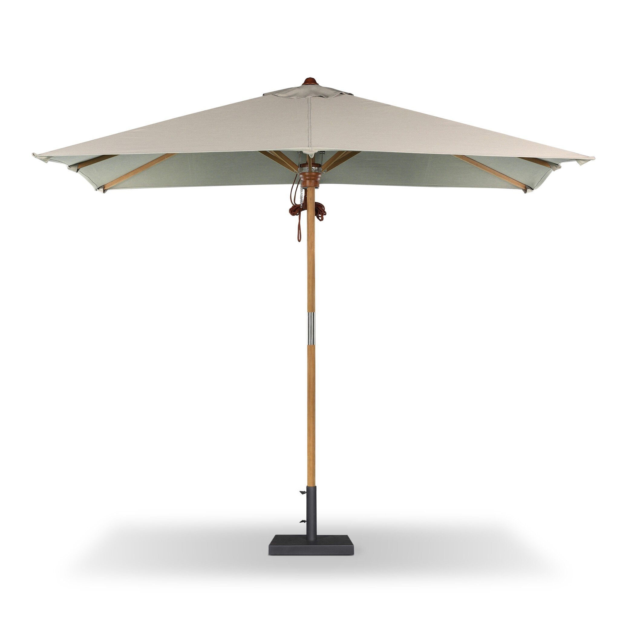 Four Hands Baska Outdoor Rectangular Umbrella — Ibiza Mole-Fine Sanded Teak-FSC-Sienna Brown Leather