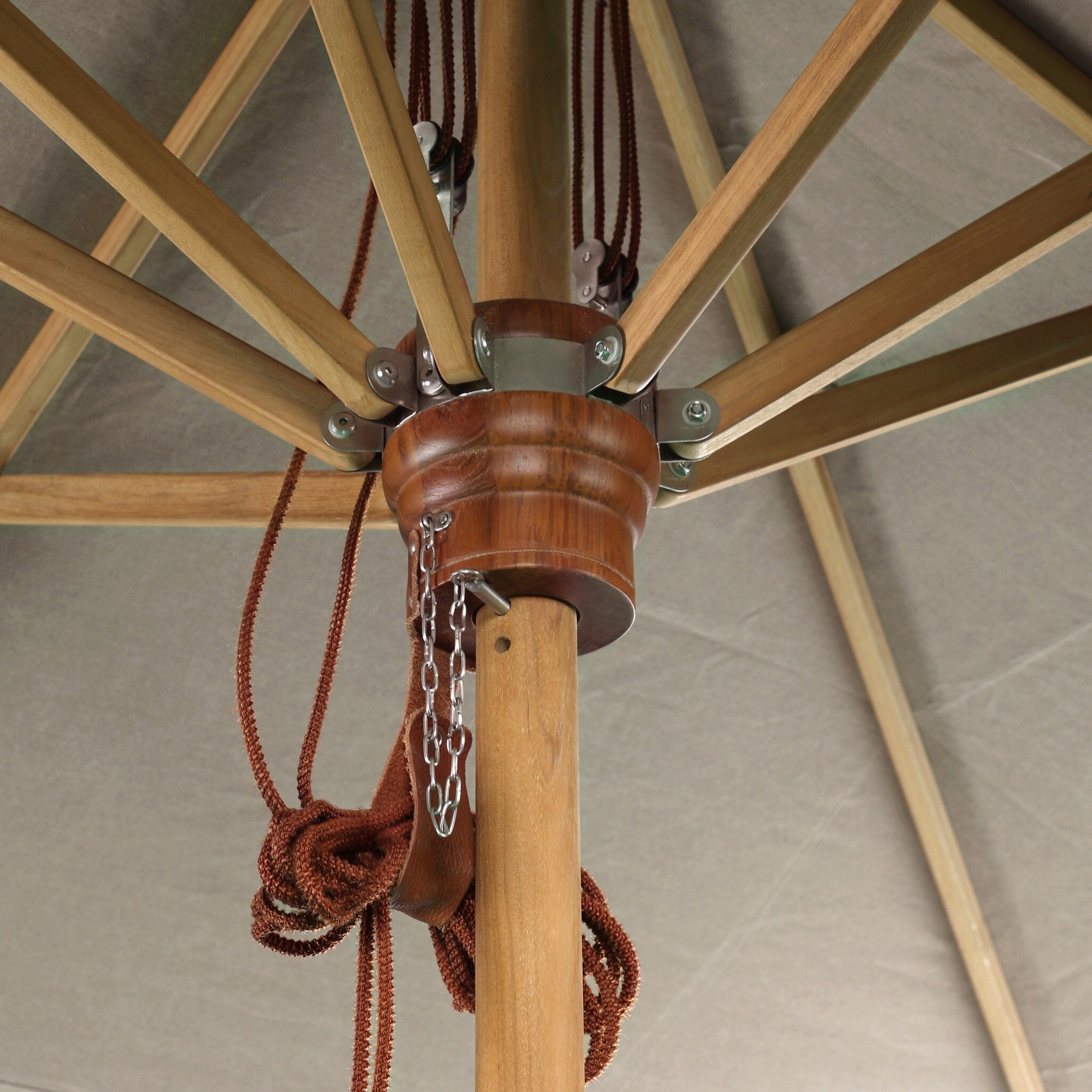 Four Hands Baska Outdoor Rectangular Umbrella — Ibiza Mole-Fine Sanded Teak-FSC-Sienna Brown Leather