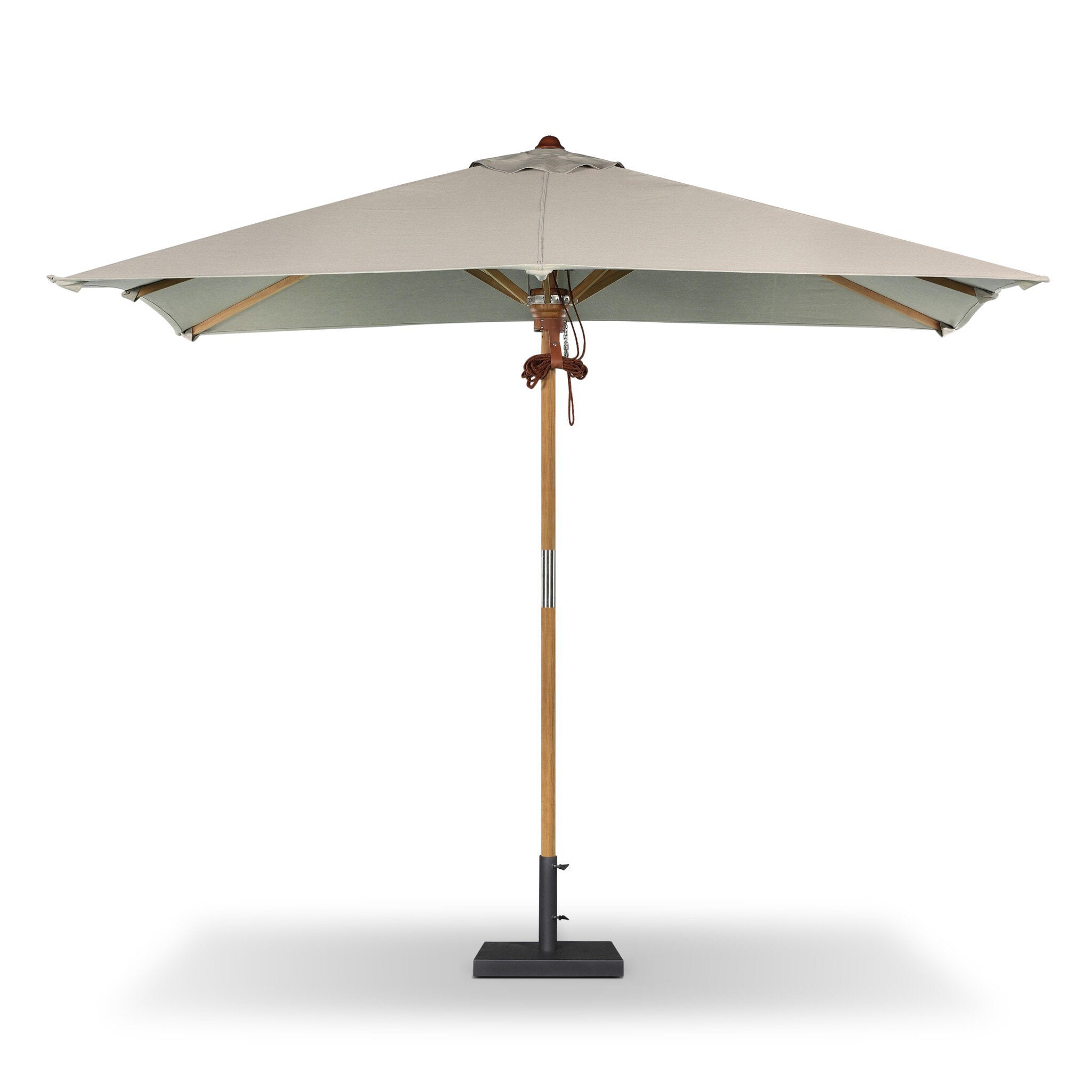 Four Hands Baska Outdoor Rectangular Umbrella — Ibiza Mole-Fine Sanded Teak-FSC-Sienna Brown Leather