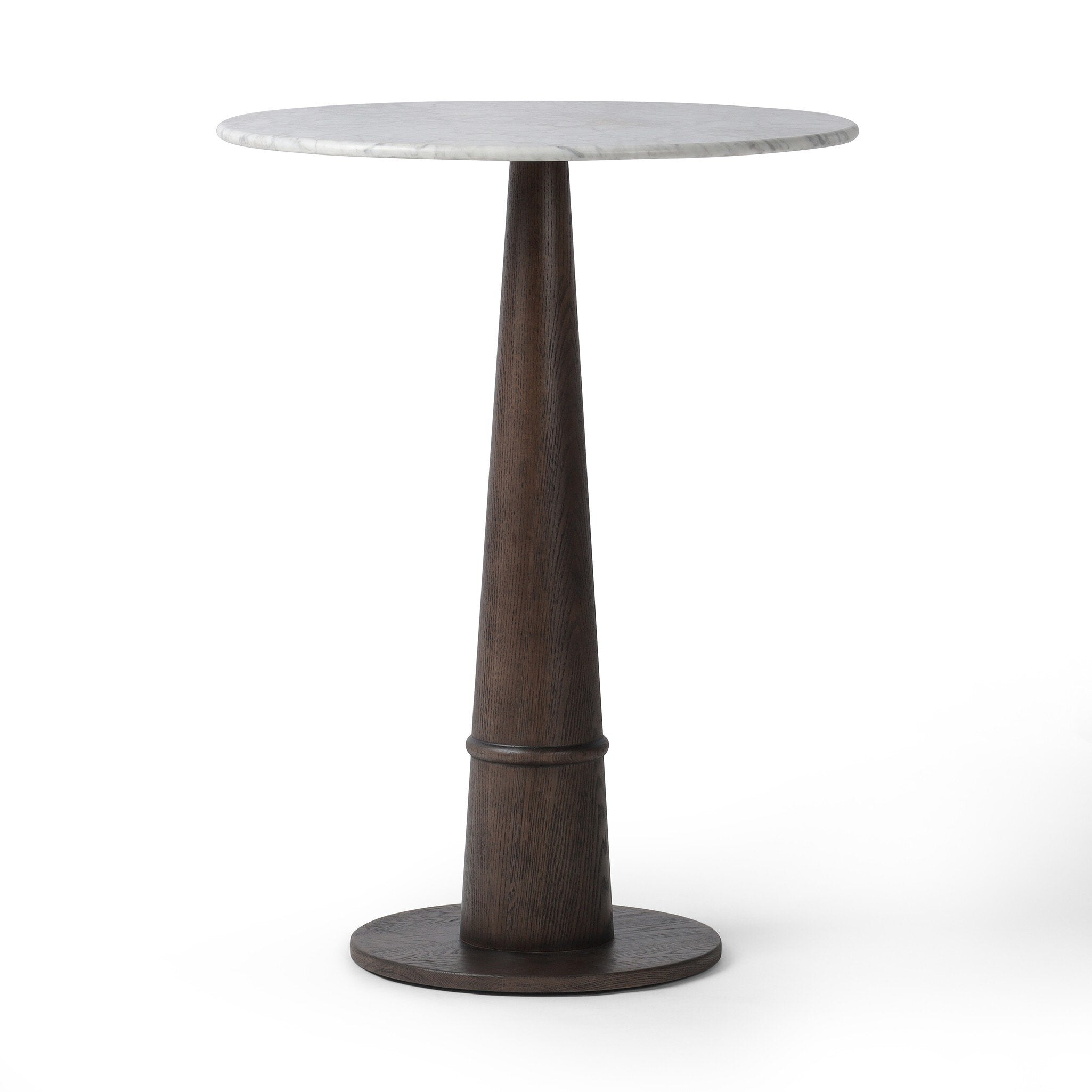 Four Hands Goetz Bar + Counter Table — Brown Ash-Honed White Marble-Bar
