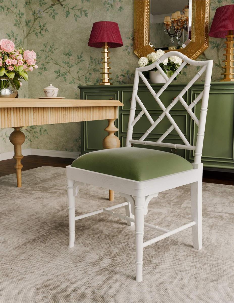 Bramble Martinique Bamboo Dining Chair — True White * / Willow Green Velvet