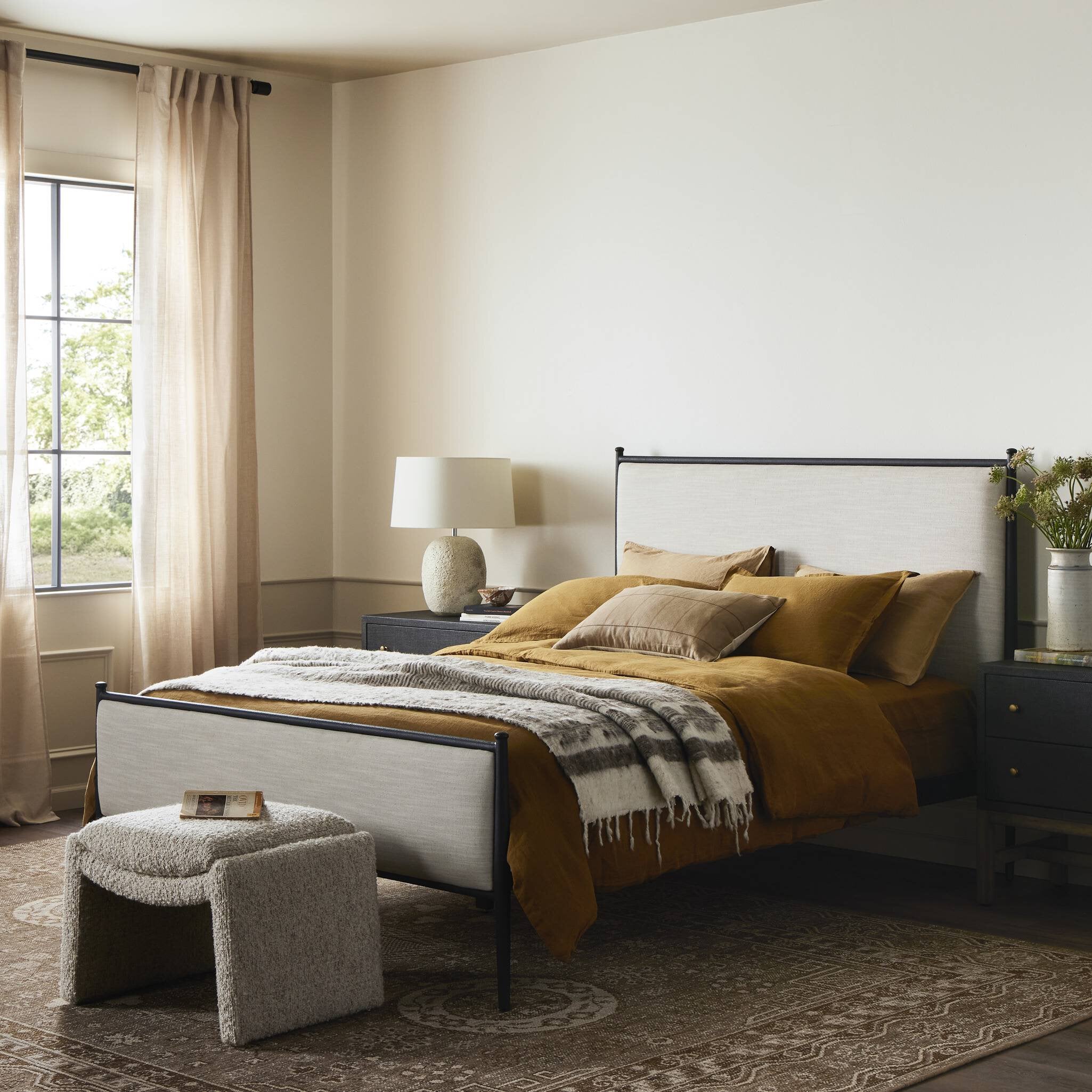 Four Hands Xander Bed — Savoy Parchment-Textured Black Iron-Queen