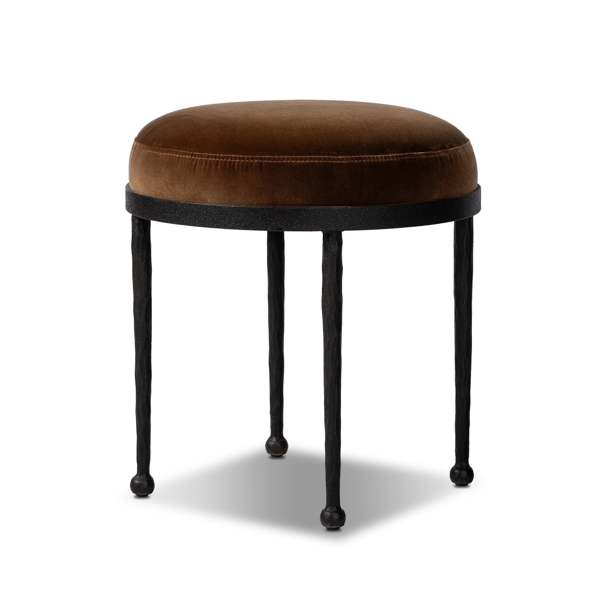 Four Hands Corinne Accent Stool — Surrey Ochre-Hammered Bronze-Textured Bronze